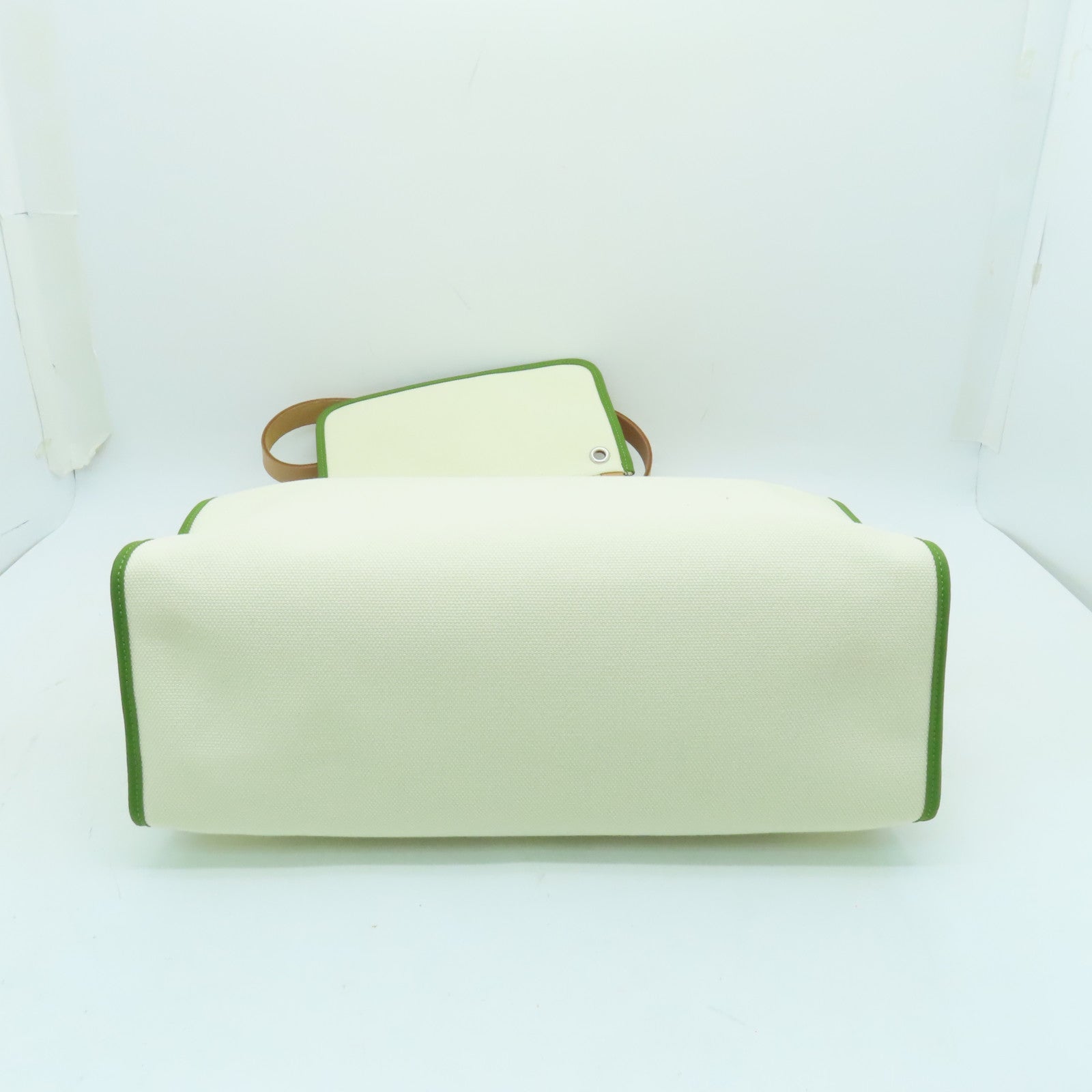 HERMES 帆布Herbag GM银扣手挽肩背两用袋白色/绿色/啡色