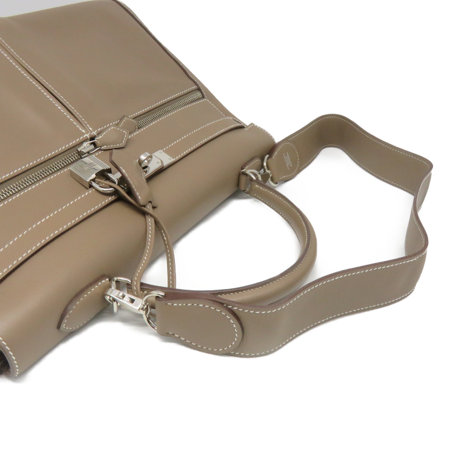 HERMES [Sharp discount] Swift leather Kelly Lakis 35 silver buckle handle bag etoupe beige