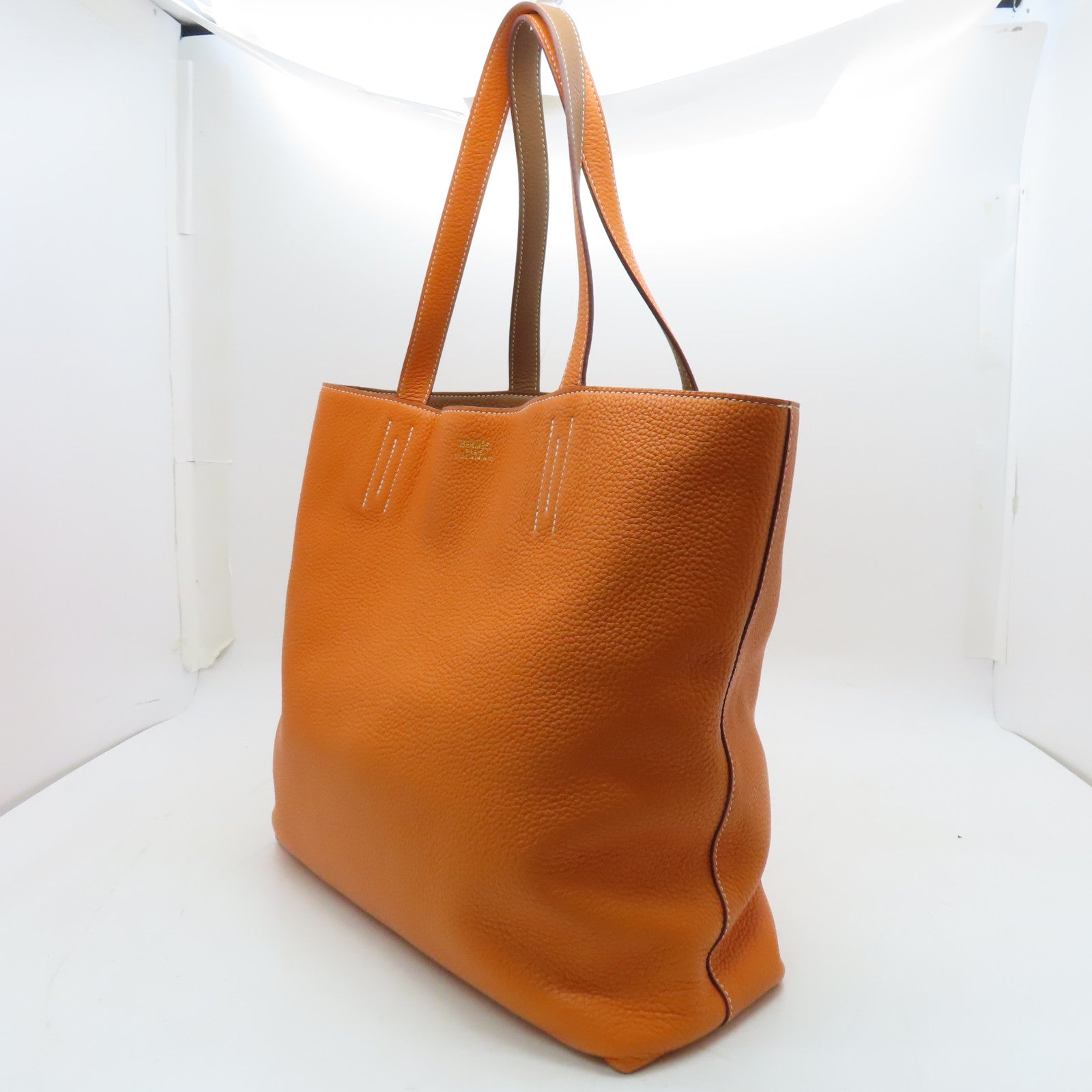 HERMES Clemence Leather Double Sens Shoulder Bag Orange