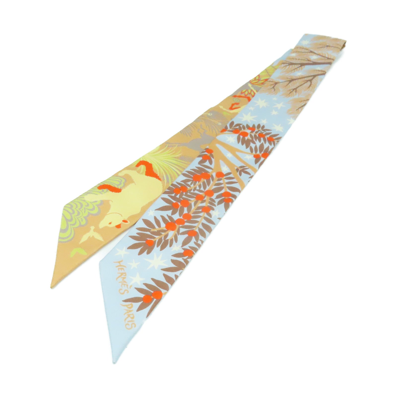 HERMES 絲質Twilly Scarf絲巾淺藍色/淺啡色/橙色/彩色