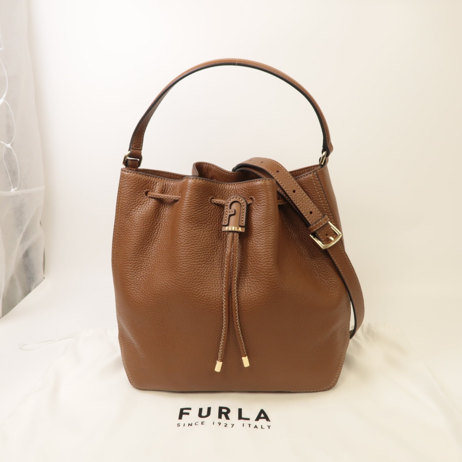 Furla 牛皮皮革2way Shoulder Bag金扣手挽肩背兩用袋棕色