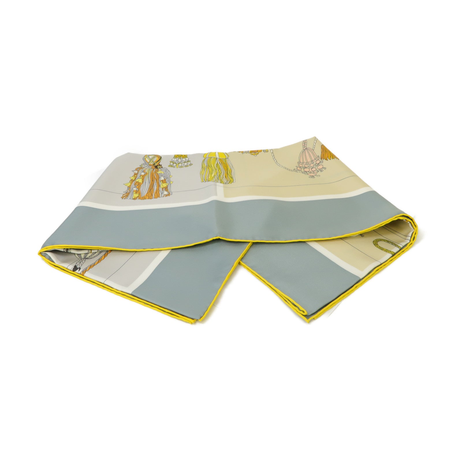 HERMES 絲質Scarf絲巾灰色/黃色