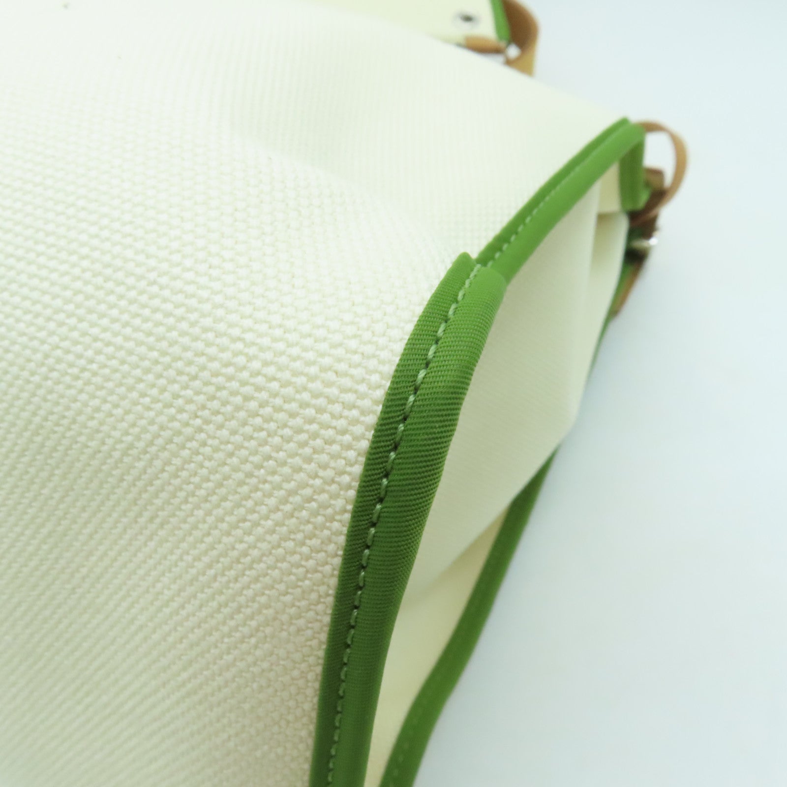 HERMES 帆布Herbag GM银扣手挽肩背两用袋白色/绿色/啡色