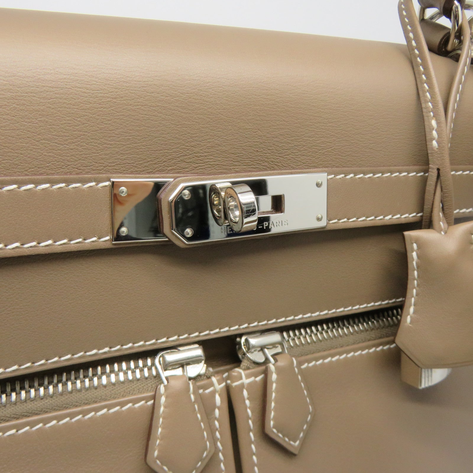 HERMES [Sharp discount] Swift leather Kelly Lakis 35 silver buckle handle bag etoupe beige
