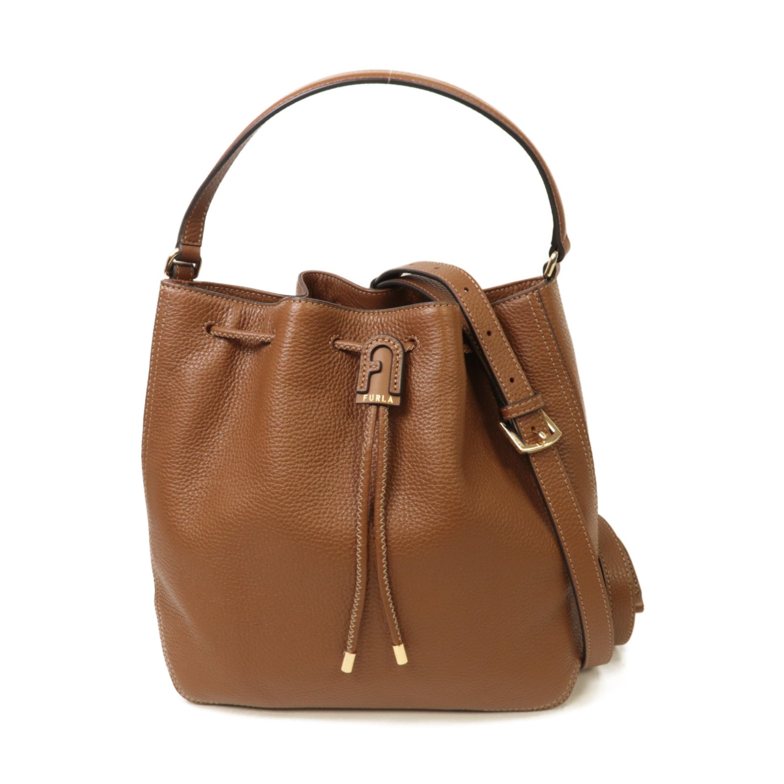 Furla 牛皮皮革2way Shoulder Bag金扣手挽肩背兩用袋棕色