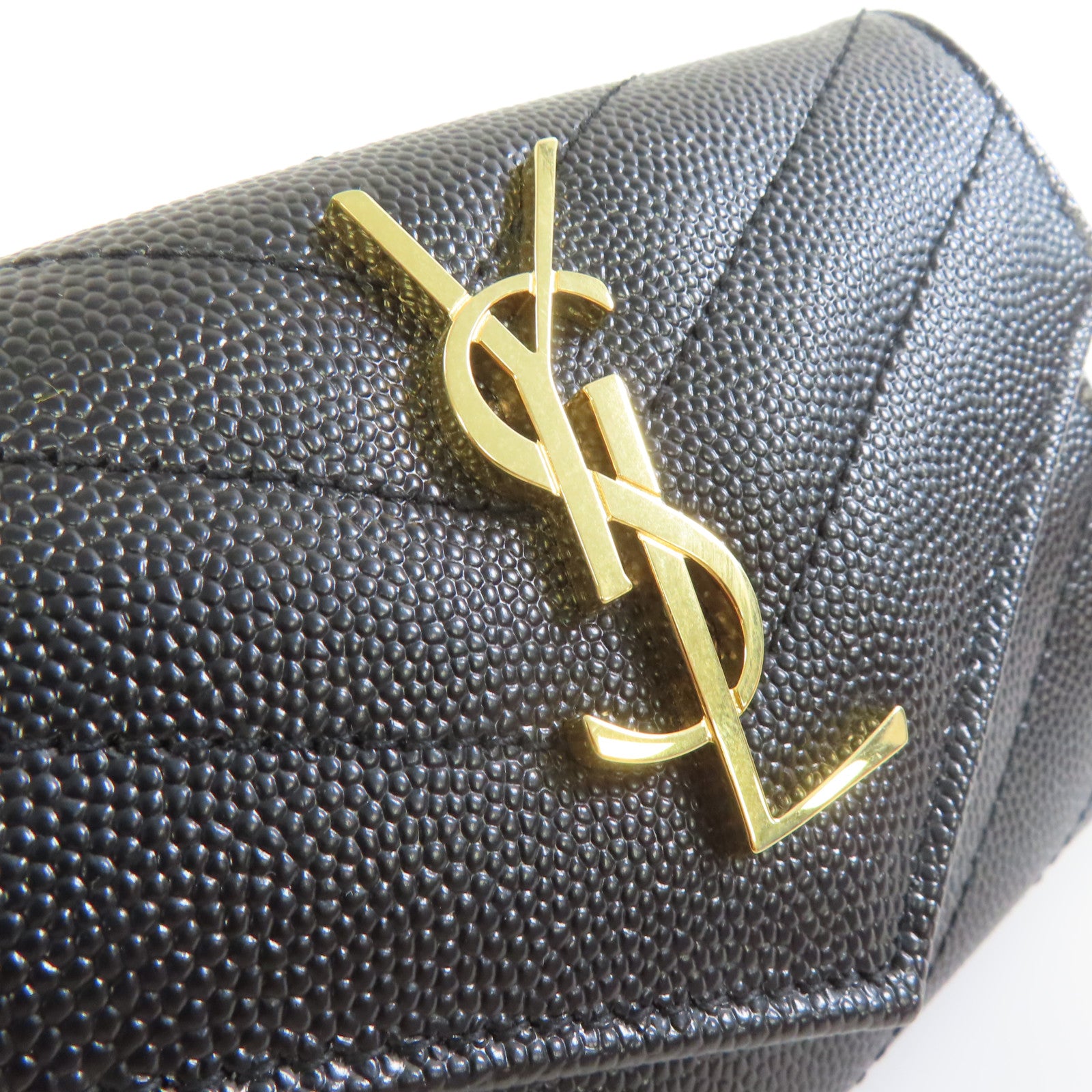SAINT LAURENT 牛皮皮革Card Coin Case金扣卡片套/錢包黑色