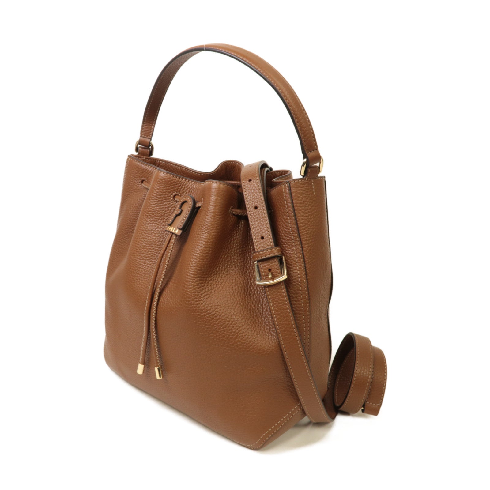 Furla 牛皮皮革2way Shoulder Bag金扣手挽肩背兩用袋棕色