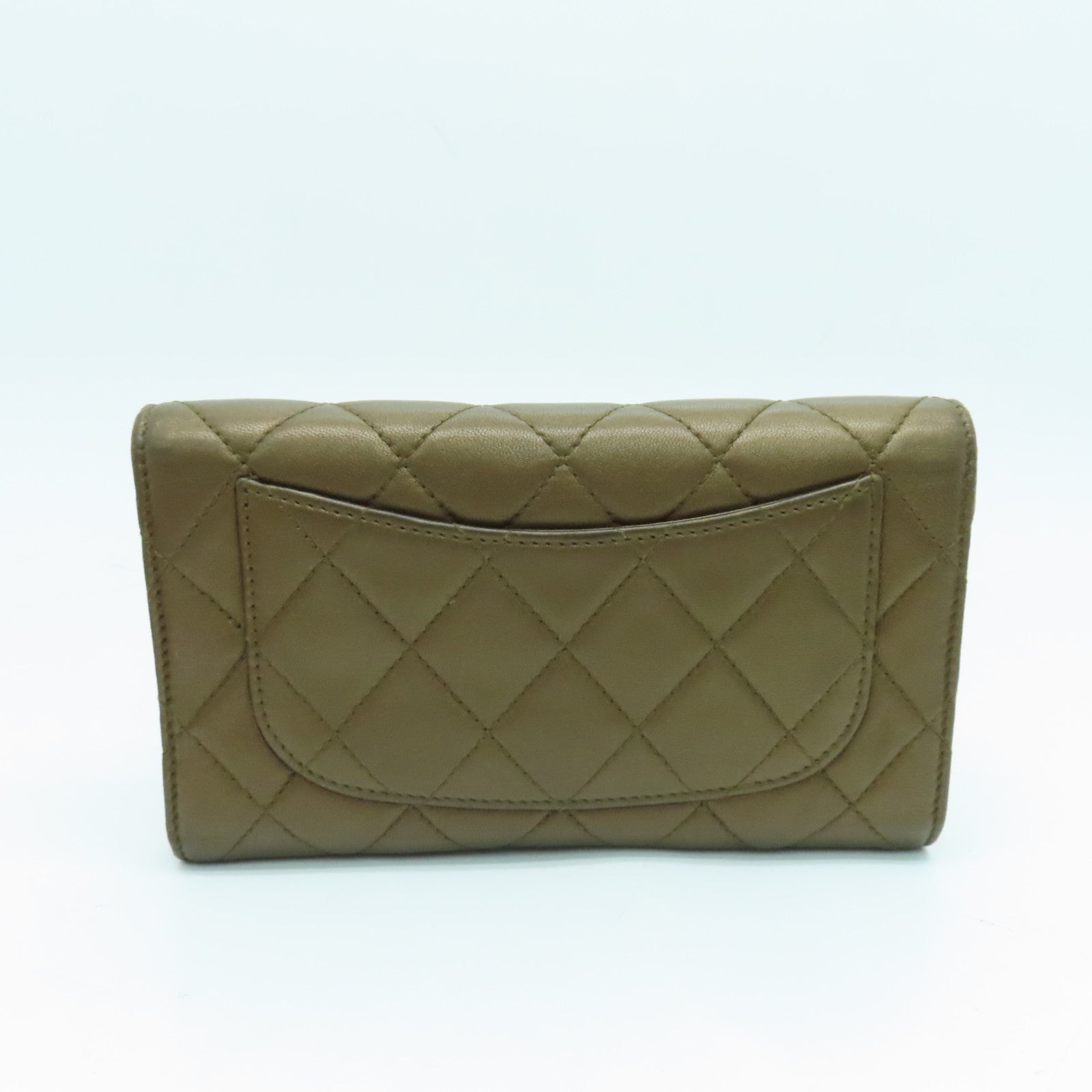 CHANEL 菱格牛皮皮革Long Wallet銀扣長錢包啡色