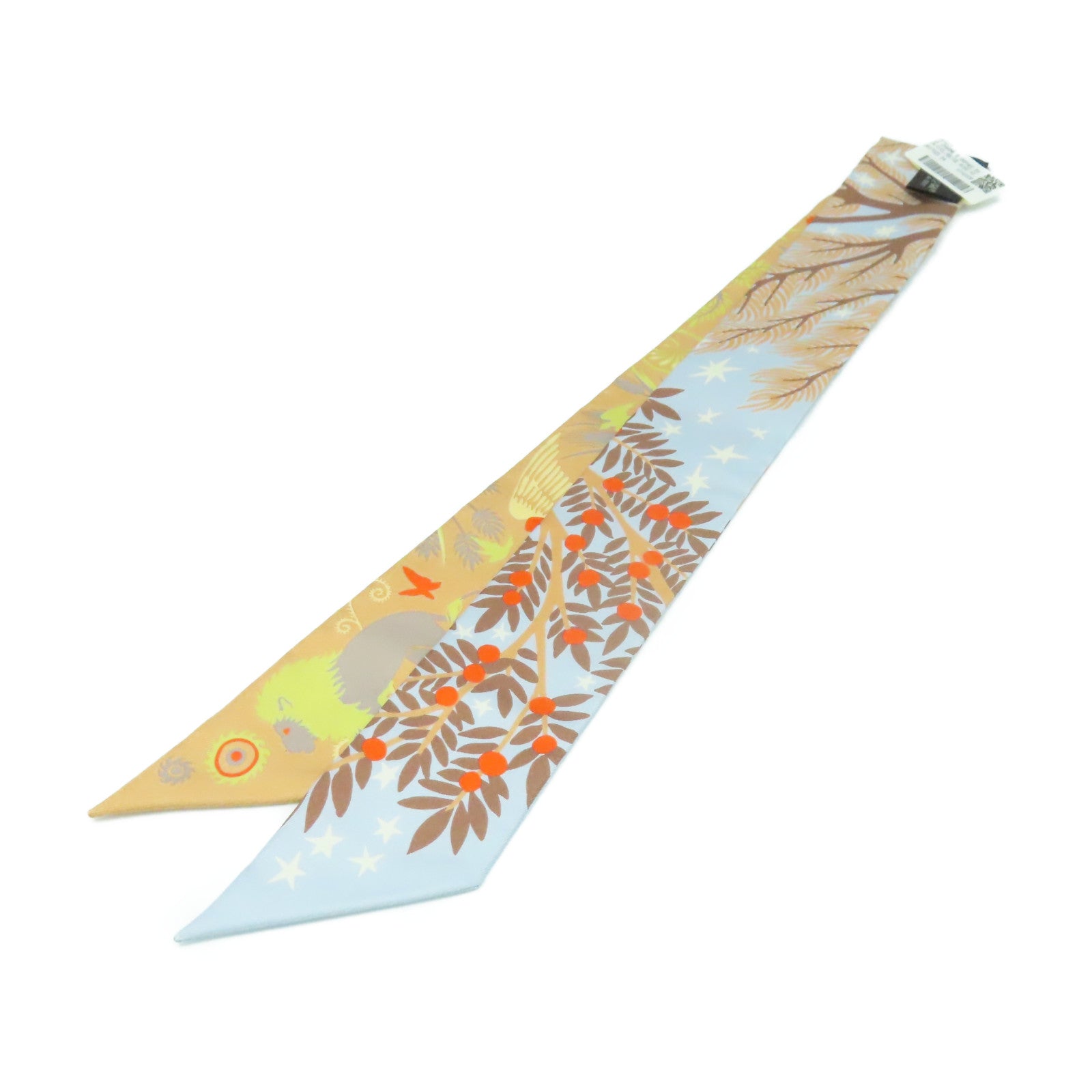 HERMES 絲質Twilly Scarf絲巾淺藍色/淺啡色/橙色/彩色