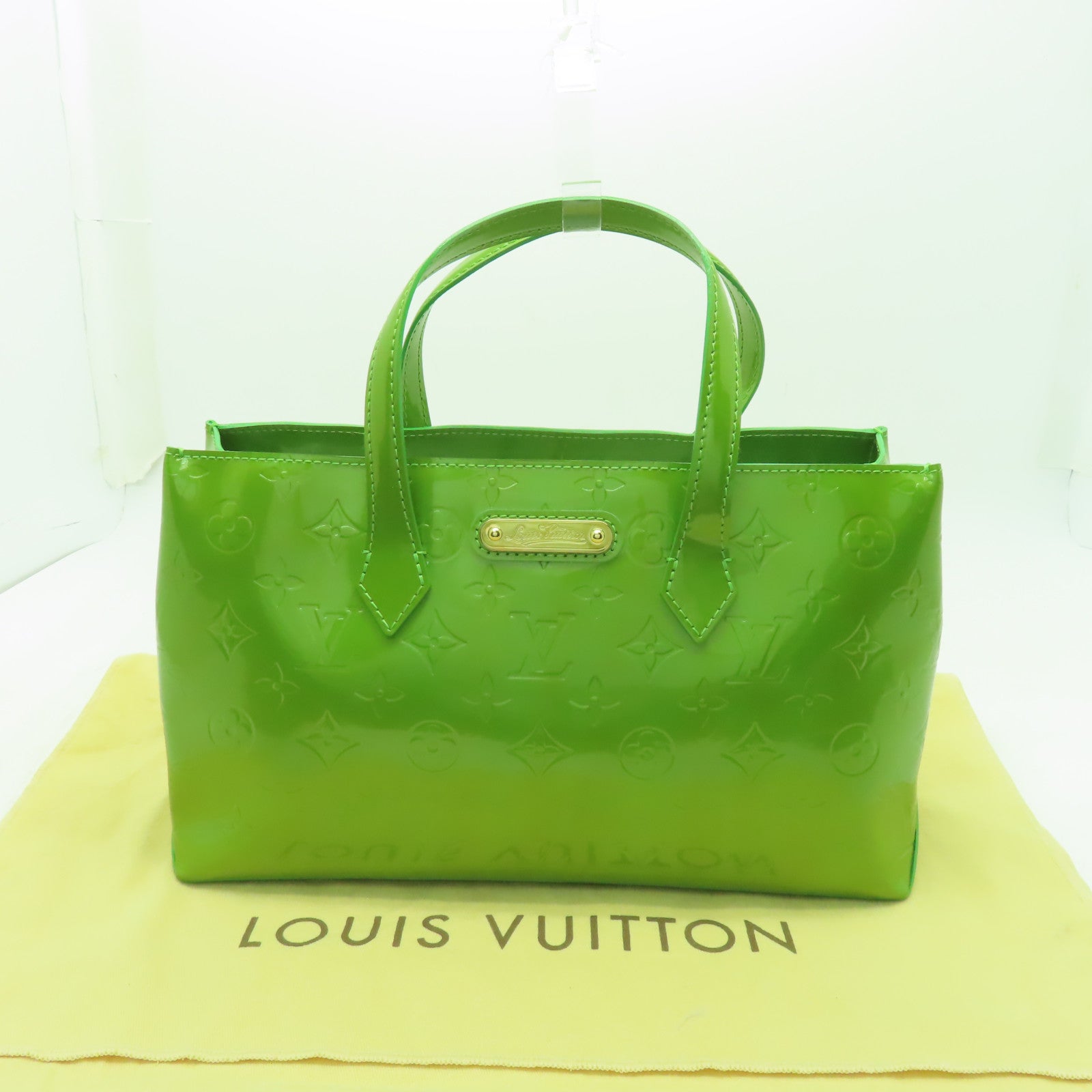 LOUIS VUITTON Monogram Vernis Wilshire PM金扣手挽袋綠色
