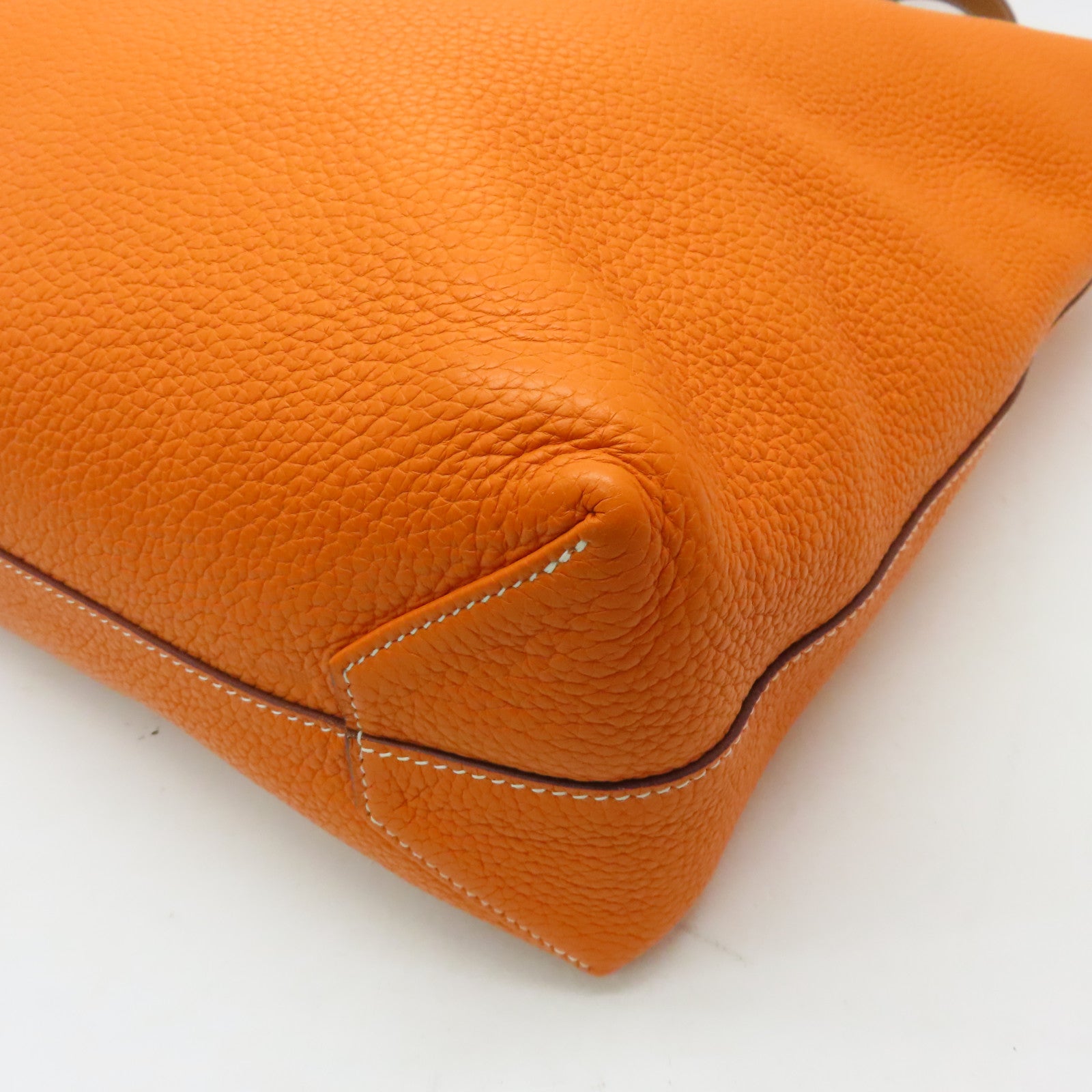 HERMES Clemence Leather Double Sens Shoulder Bag Orange