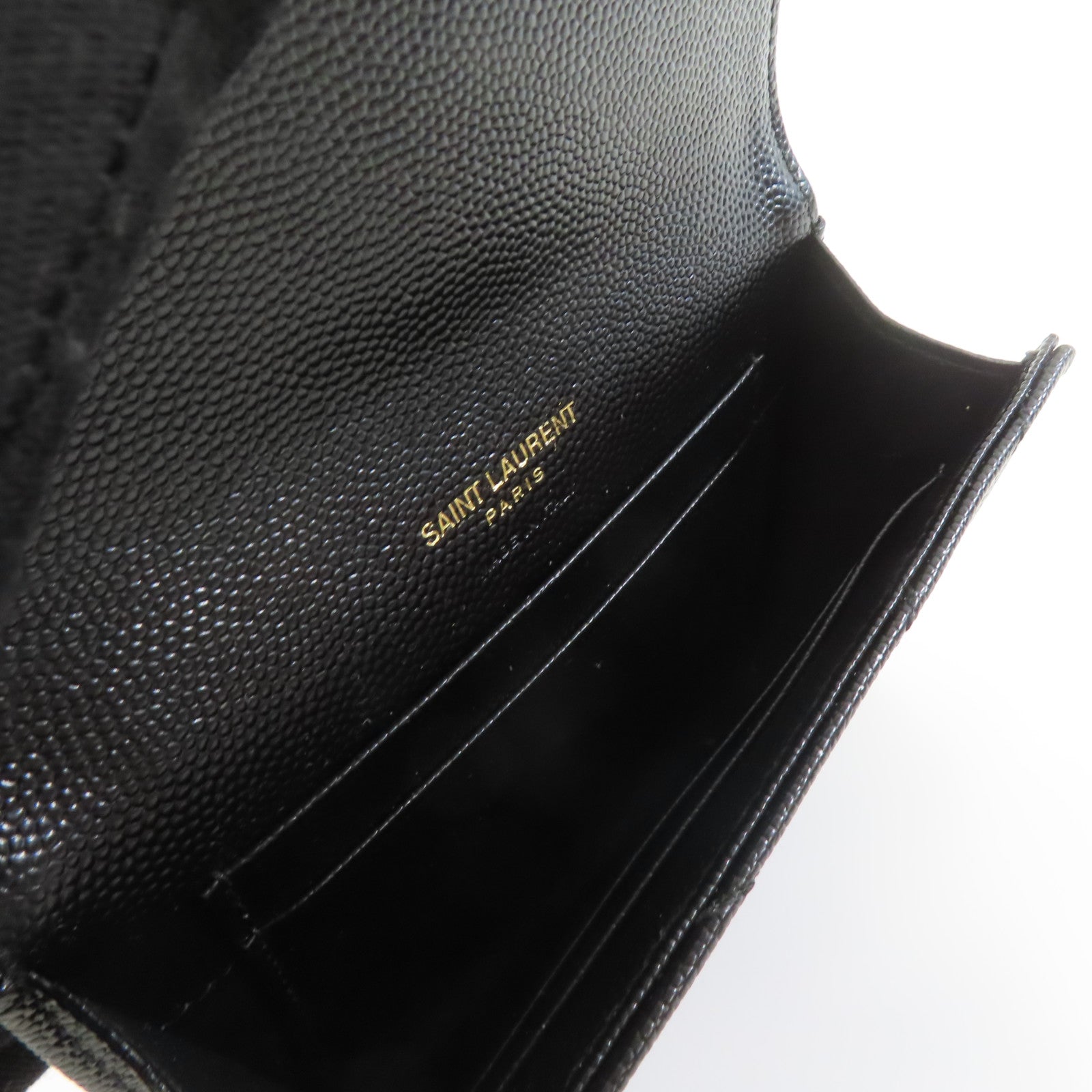 SAINT LAURENT 牛皮皮革Card Coin Case金扣卡片套/錢包黑色