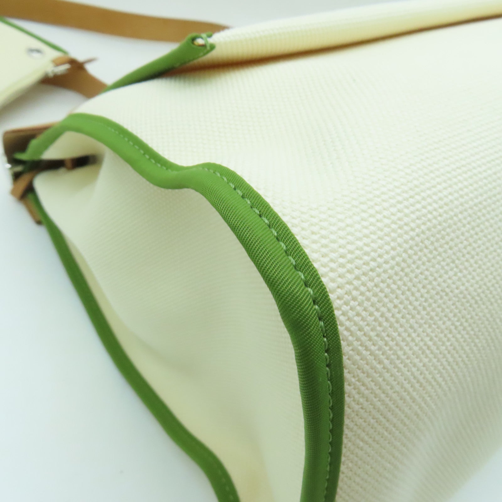 HERMES 帆布Herbag GM银扣手挽肩背两用袋白色/绿色/啡色