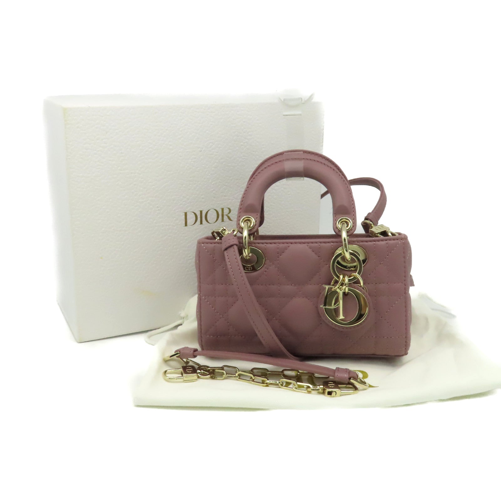 Dior 羊皮皮革Mini Lady D Joy 2Way Shoulder Bag手挽肩背兩用袋紫色