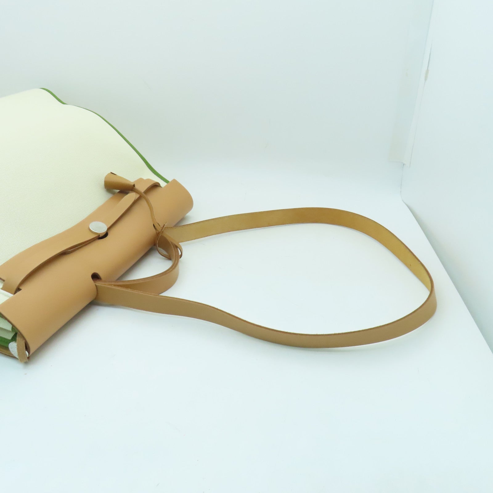 HERMES 帆布Herbag GM银扣手挽肩背两用袋白色/绿色/啡色