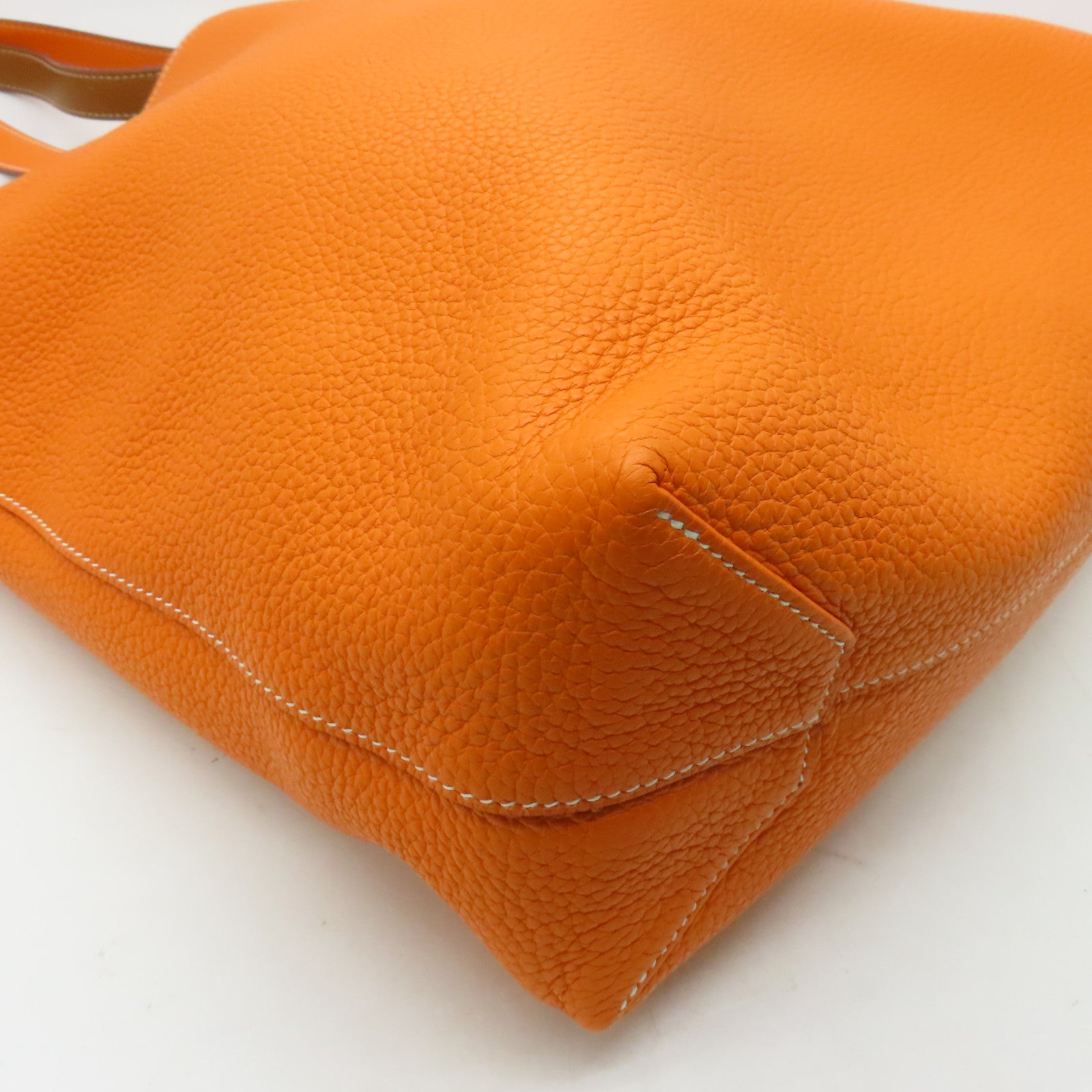 HERMES Clemence Leather Double Sens Shoulder Bag Orange