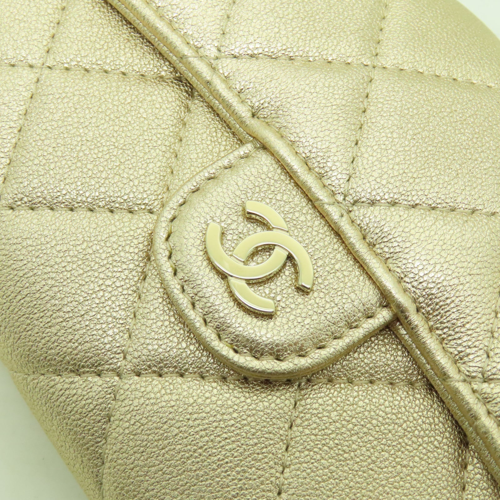 CHANEL 菱格羊皮皮革Classic Flap Wallet金扣長錢包金色