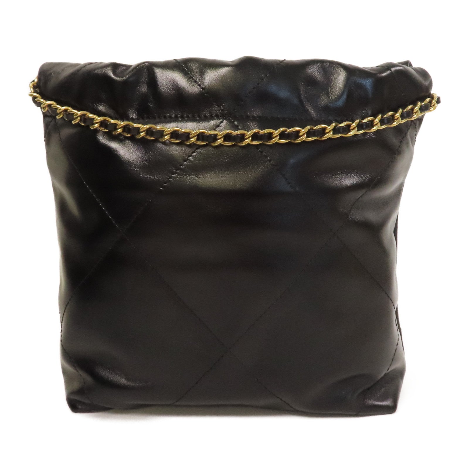 CHANEL 菱格羊皮皮革Mini 22 Bag金扣鏈帶肩背袋黑色