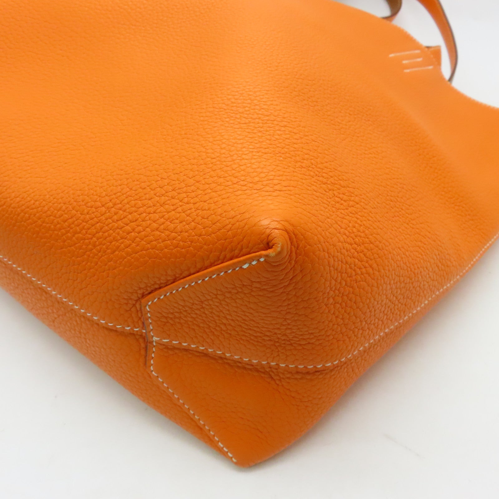 HERMES Clemence Leather Double Sens Shoulder Bag Orange