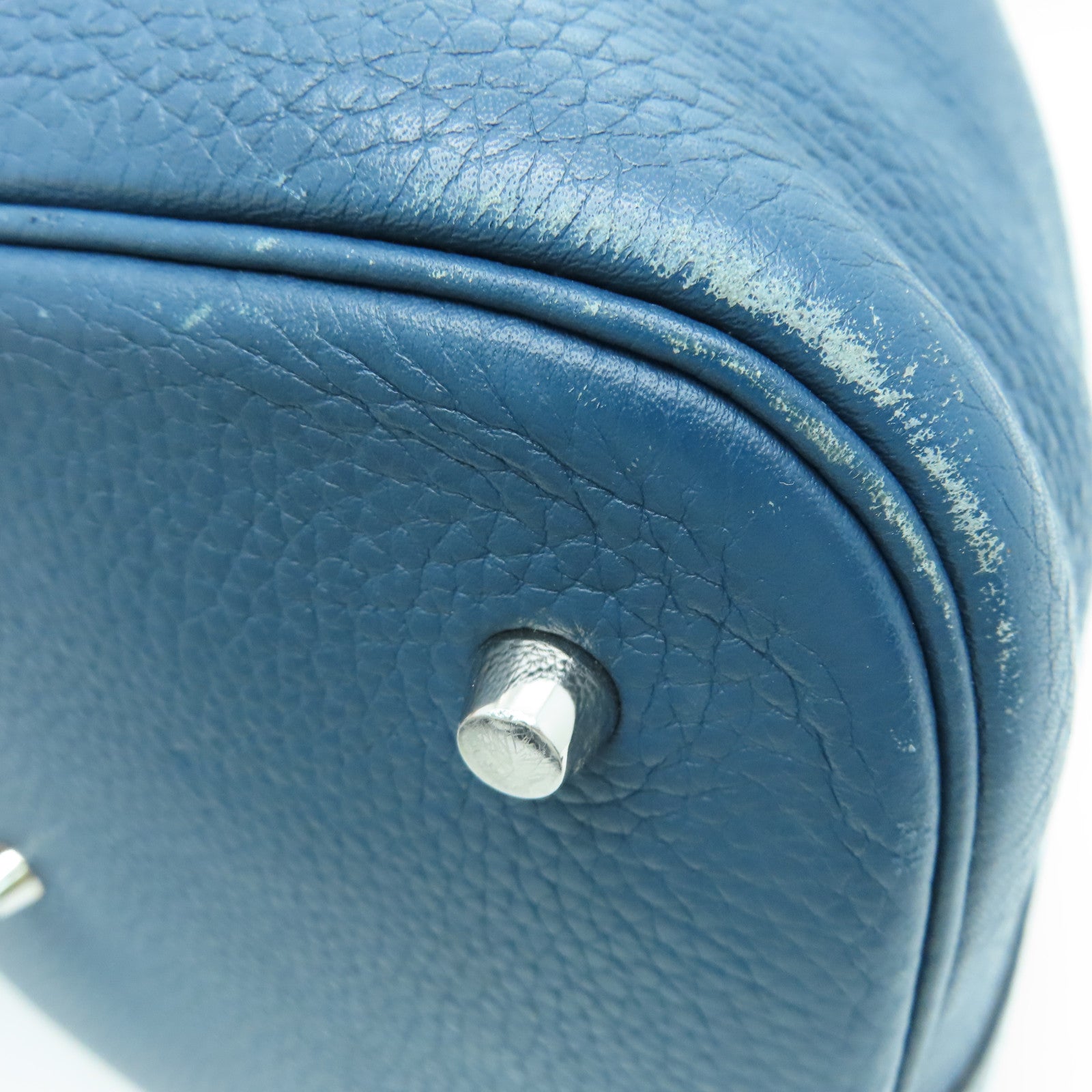 HERMES Clemence皮革Picotin GM银扣手挽袋Colvert/蓝色