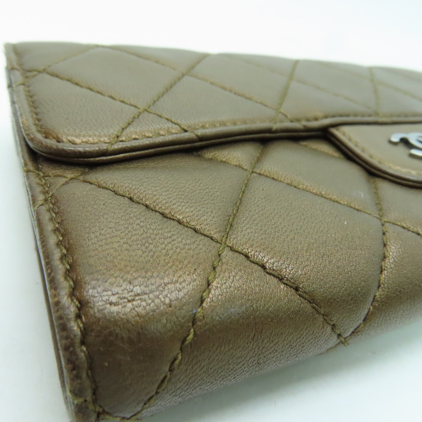CHANEL 菱格牛皮皮革Long Wallet銀扣長錢包啡色