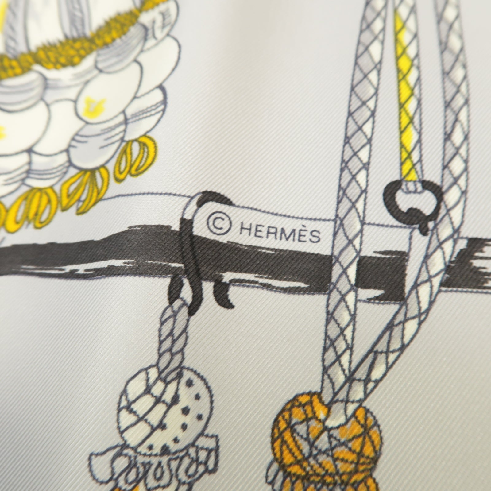 HERMES 絲質Scarf絲巾灰色/黃色