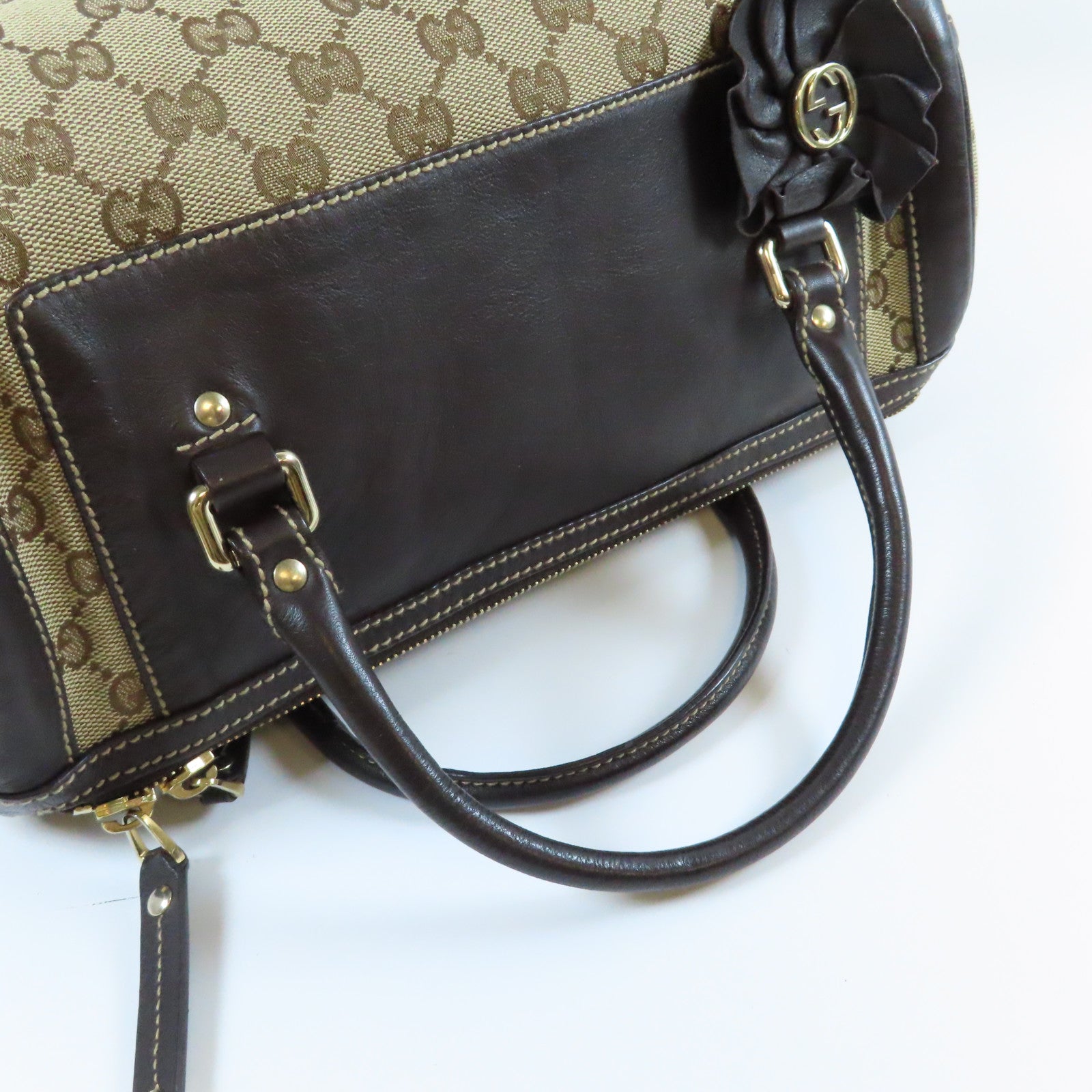 GUCCI 帆布Handbag金扣手挽袋啡色