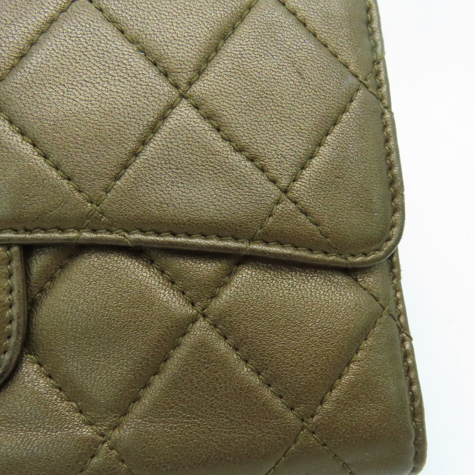 CHANEL 菱格牛皮皮革Long Wallet銀扣長錢包啡色