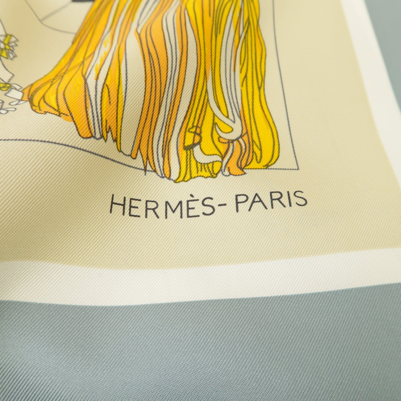 HERMES 絲質Scarf絲巾灰色/黃色