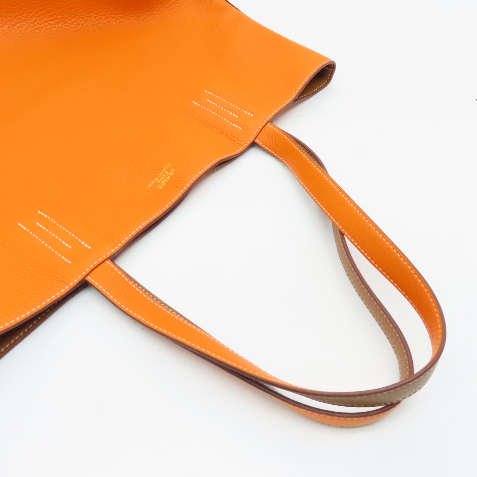 HERMES Clemence Leather Double Sens Shoulder Bag Orange