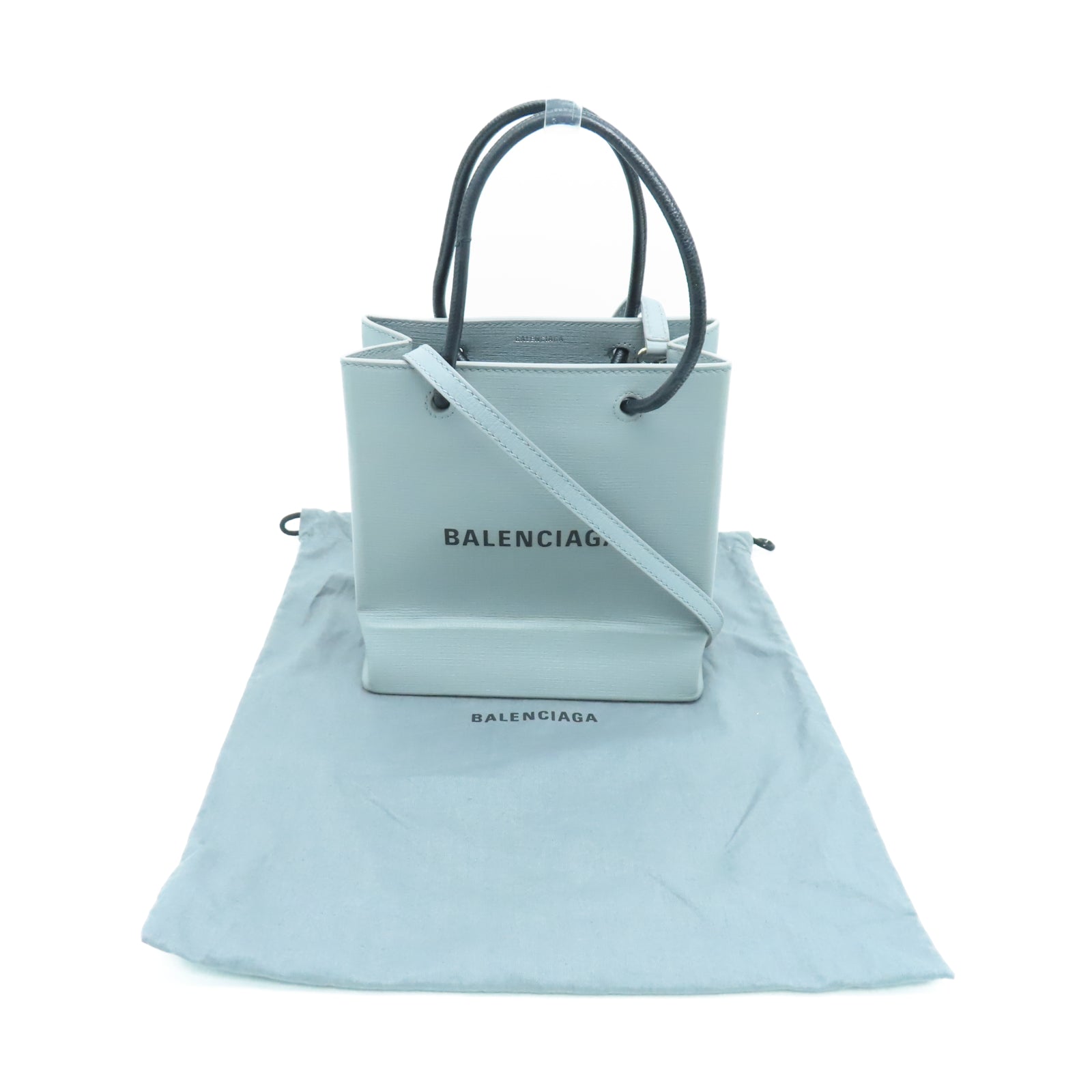 BALENCIAGA 牛皮皮革Shopping Bag XXS银扣手挽肩背两用袋灰色