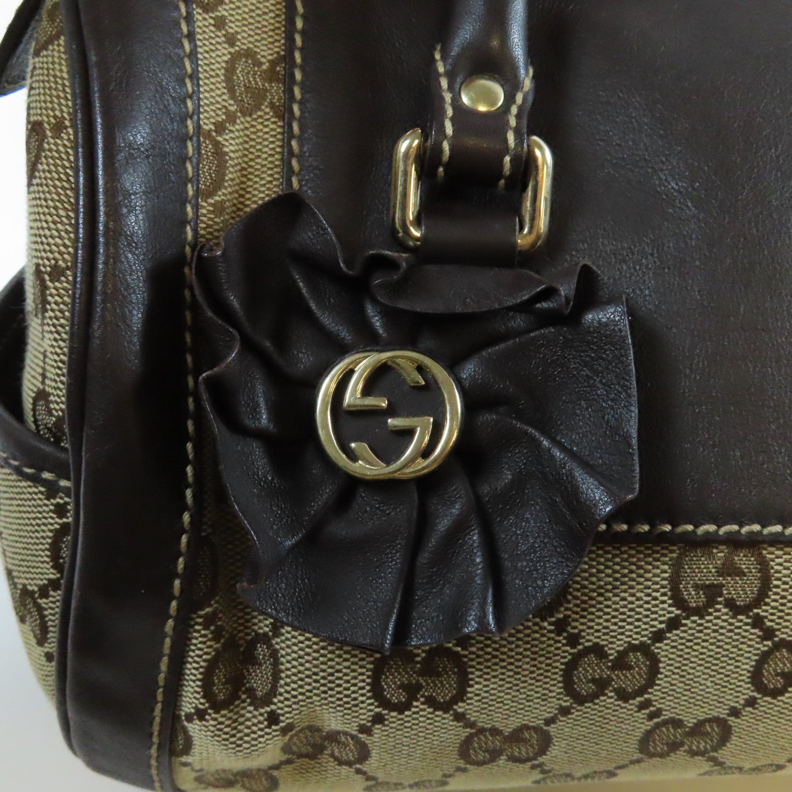 GUCCI 帆布Handbag金扣手挽袋啡色
