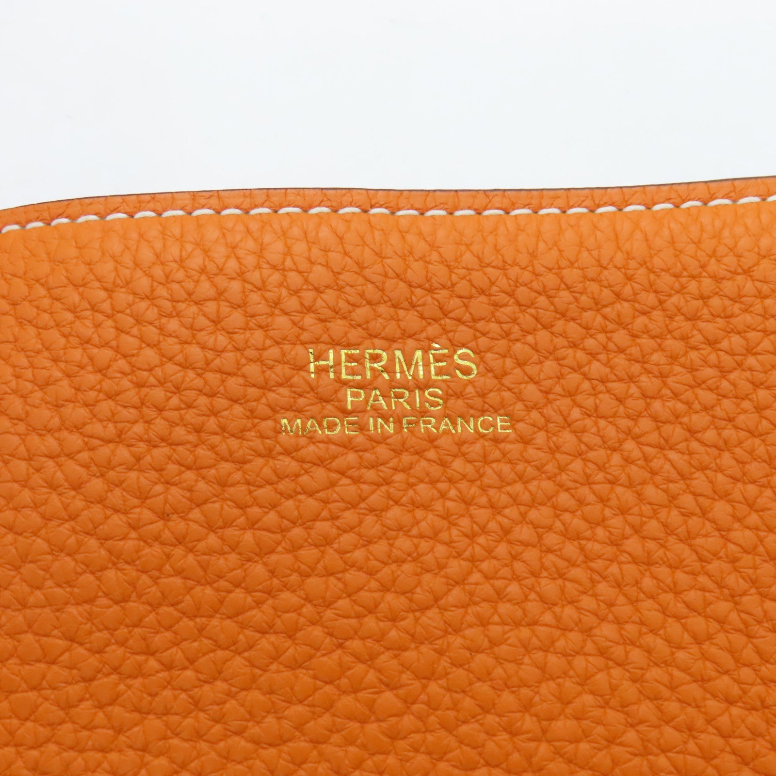 HERMES Clemence Leather Double Sens Shoulder Bag Orange