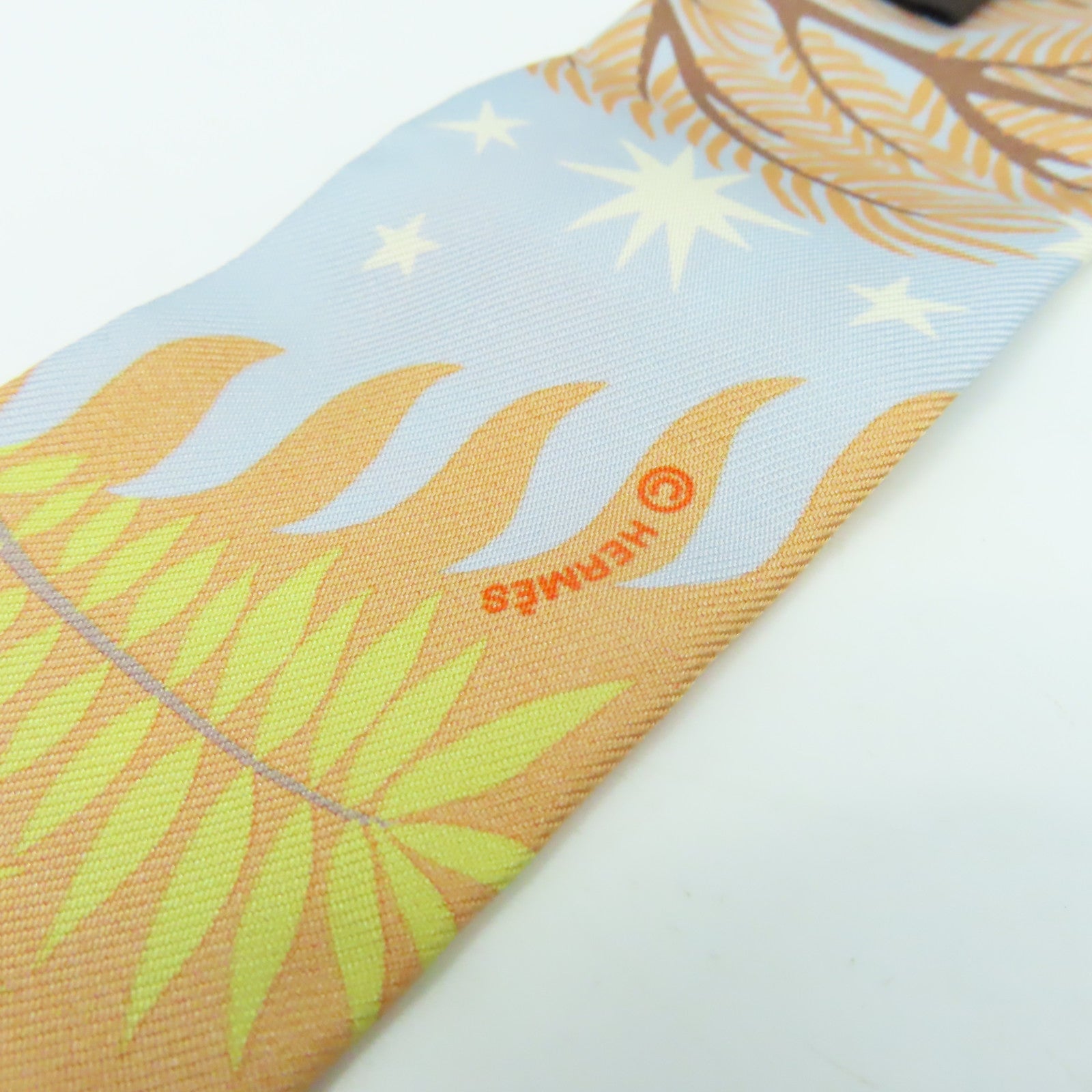 HERMES 絲質Twilly Scarf絲巾淺藍色/淺啡色/橙色/彩色