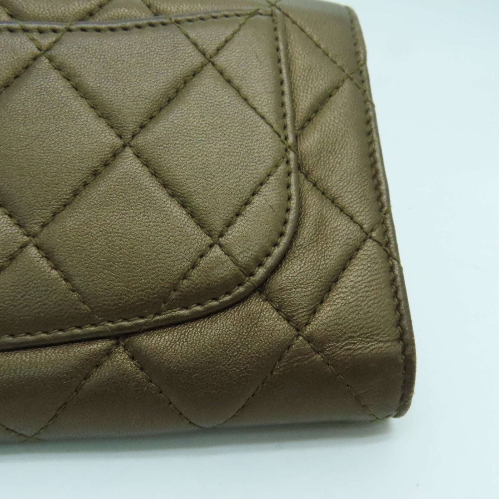 CHANEL 菱格牛皮皮革Long Wallet銀扣長錢包啡色