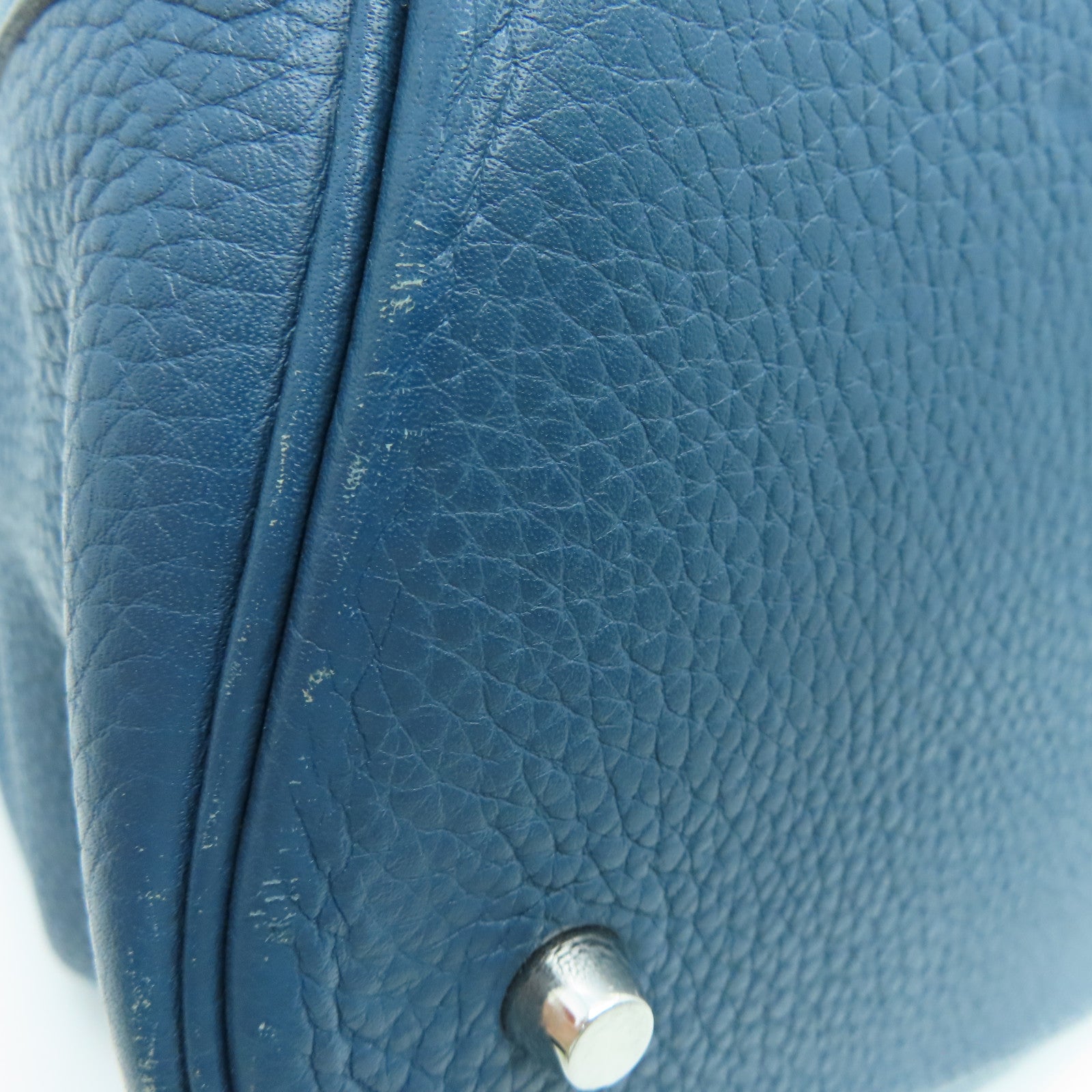 HERMES Clemence皮革Picotin GM银扣手挽袋Colvert/蓝色