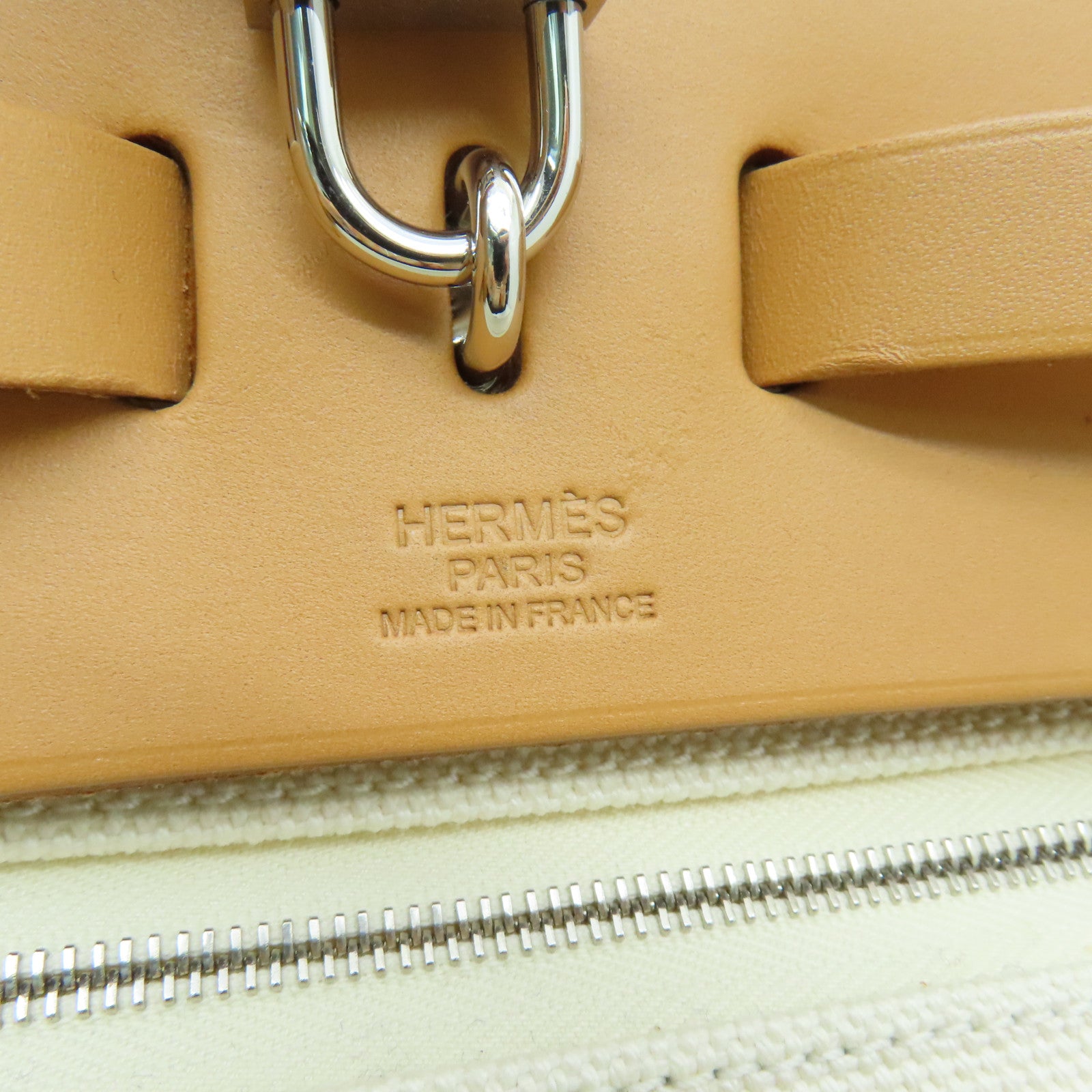HERMES 帆布Herbag GM银扣手挽肩背两用袋白色/绿色/啡色