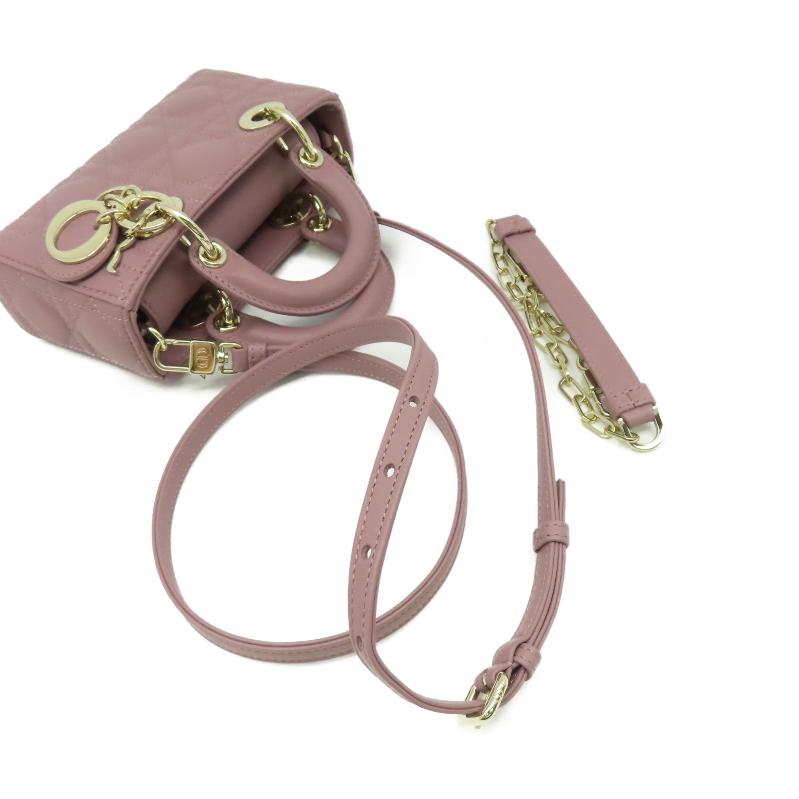 Dior 羊皮皮革Mini Lady D Joy 2Way Shoulder Bag手挽肩背兩用袋紫色