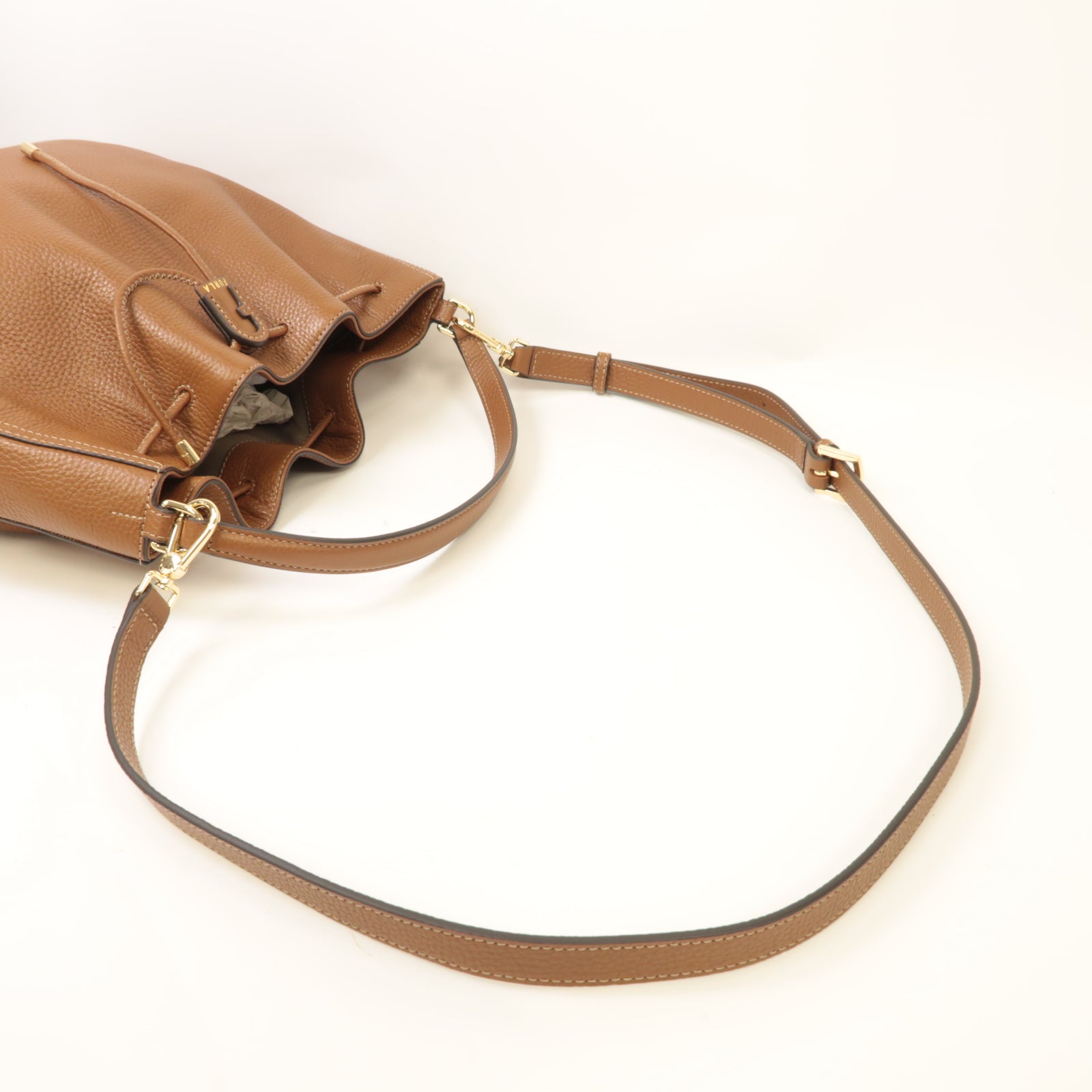 Furla 牛皮皮革2way Shoulder Bag金扣手挽肩背兩用袋棕色