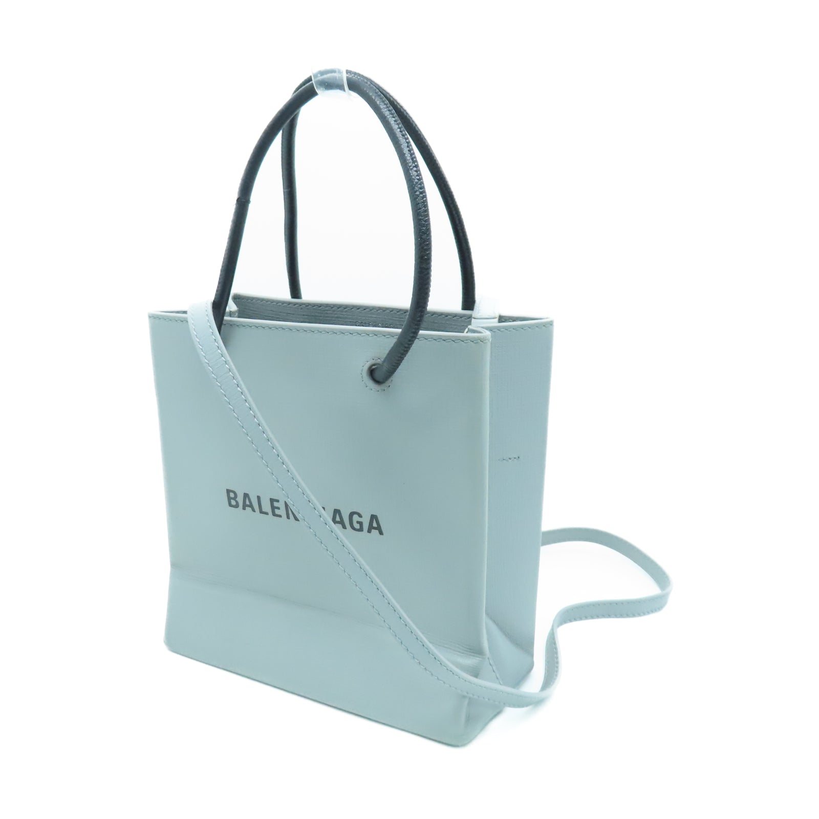 BALENCIAGA 牛皮皮革Shopping Bag XXS银扣手挽肩背两用袋灰色