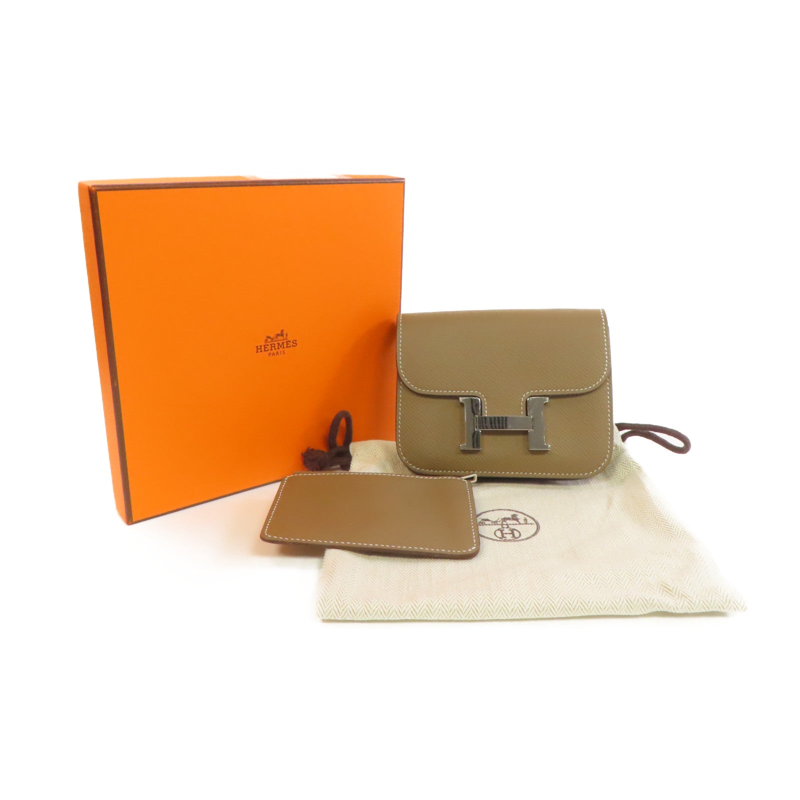 HERMES Epsom皮革Constance Slim Wallet銀扣短錢包啡色