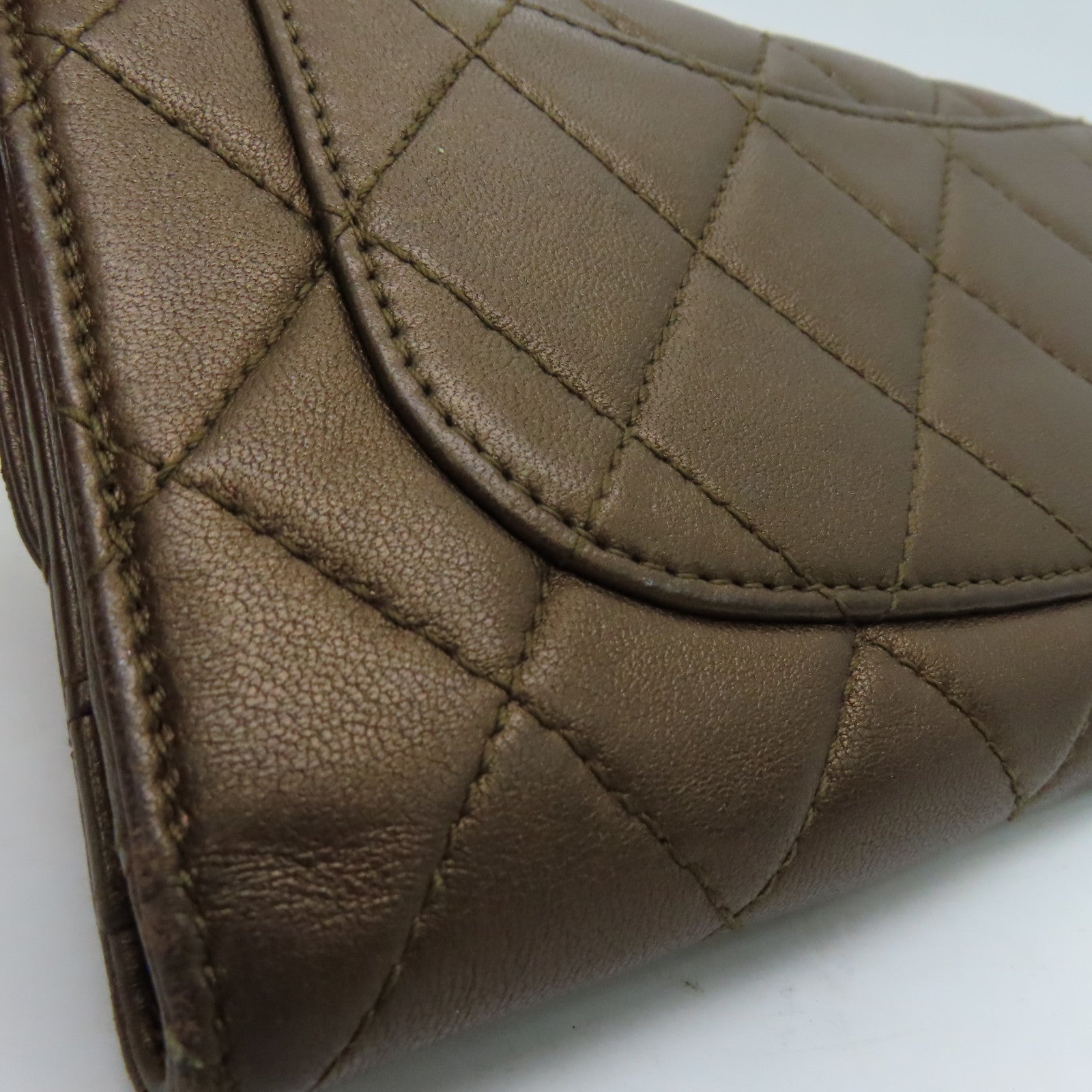 CHANEL 菱格牛皮皮革Long Wallet銀扣長錢包啡色