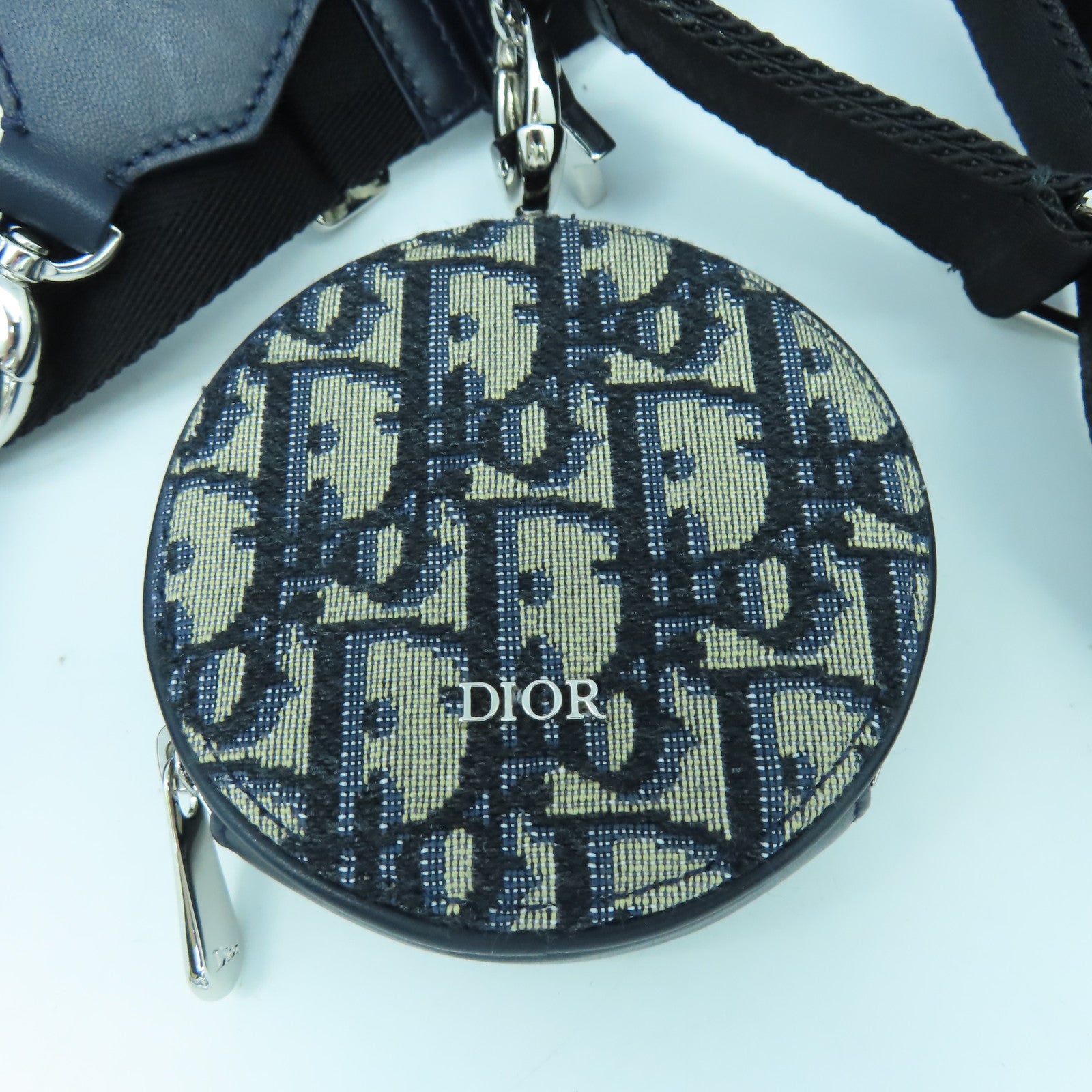 Dior 帆布Dior Oblique銀扣肩背袋藍色