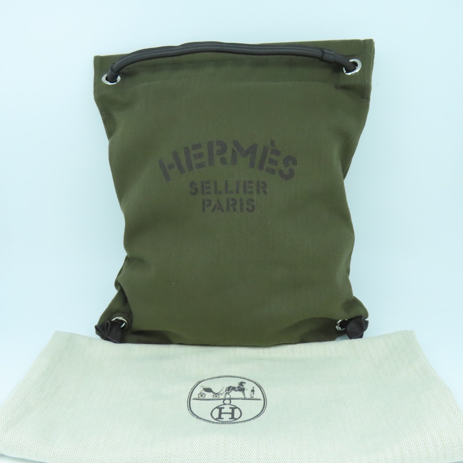 HERMES 帆布Aline Backpck銀扣背包綠色