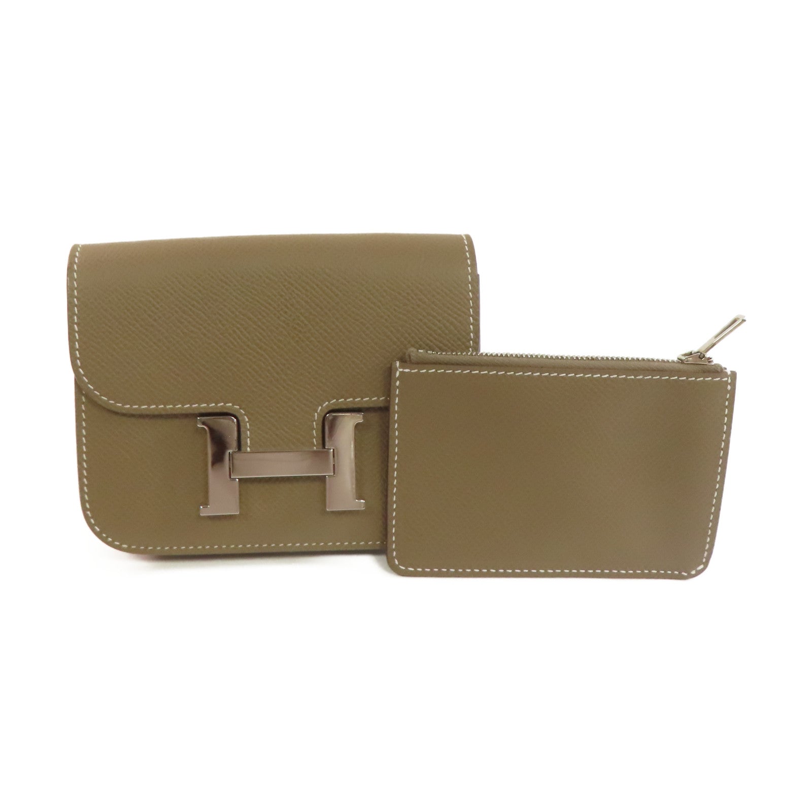 HERMES Epsom皮革Constance Slim Wallet銀扣短錢包啡色