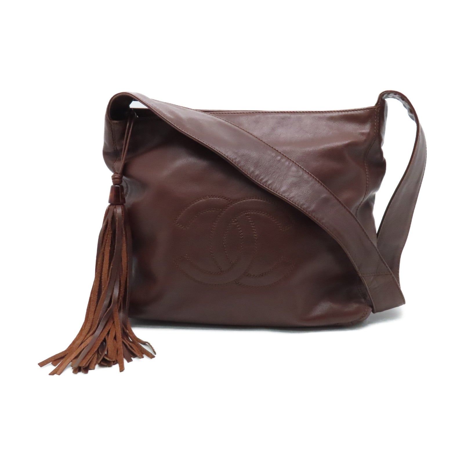 CHANEL sheepskin leather Shoulder Bag gold buckle shoulder bag brown