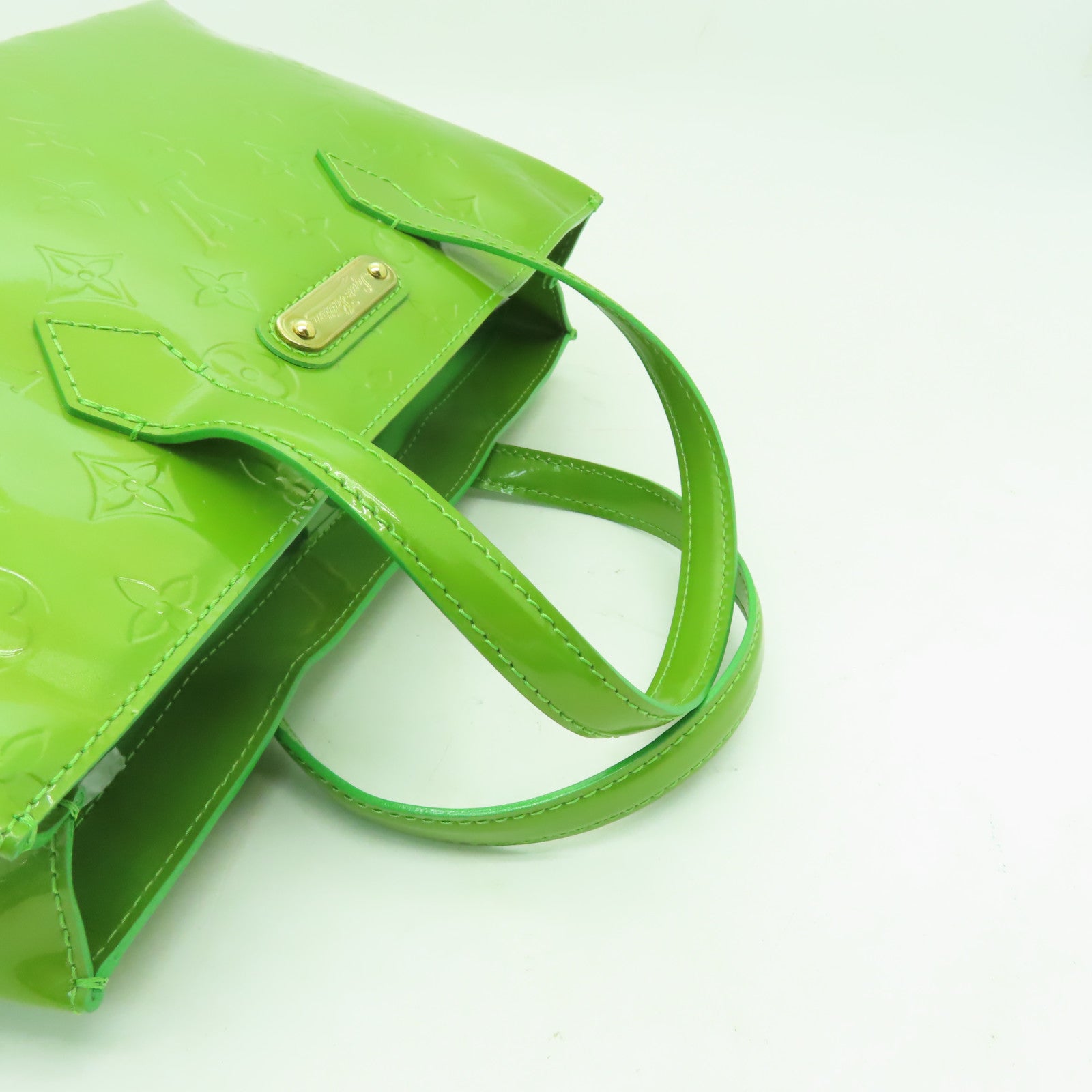 LOUIS VUITTON Monogram Vernis Wilshire PM金扣手挽袋綠色
