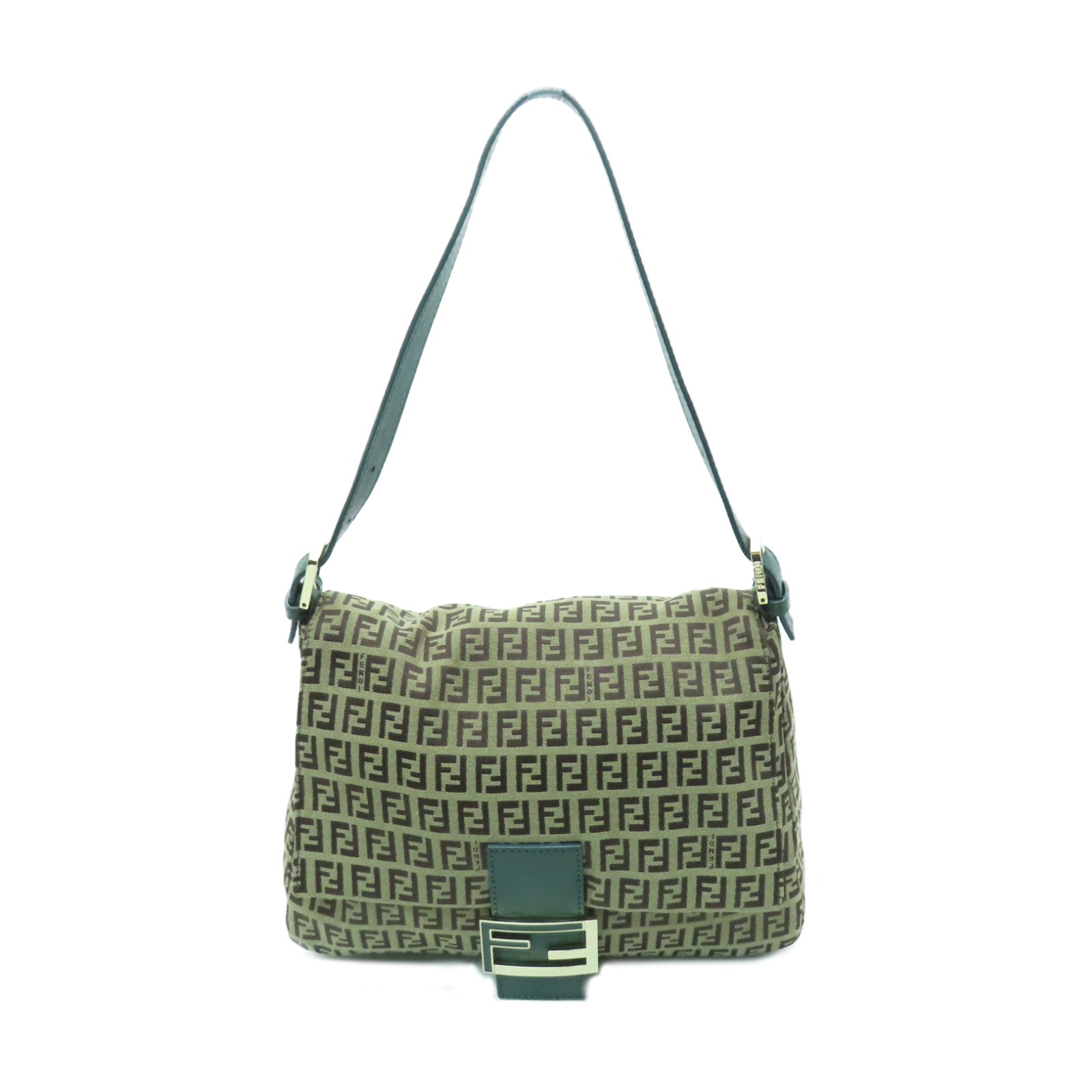 FENDI 帆布Shoulder Bag金扣肩背袋棕色/綠色