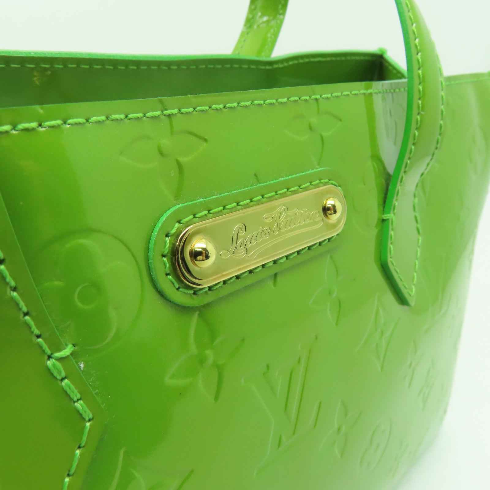 LOUIS VUITTON Monogram Vernis Wilshire PM金扣手挽袋綠色