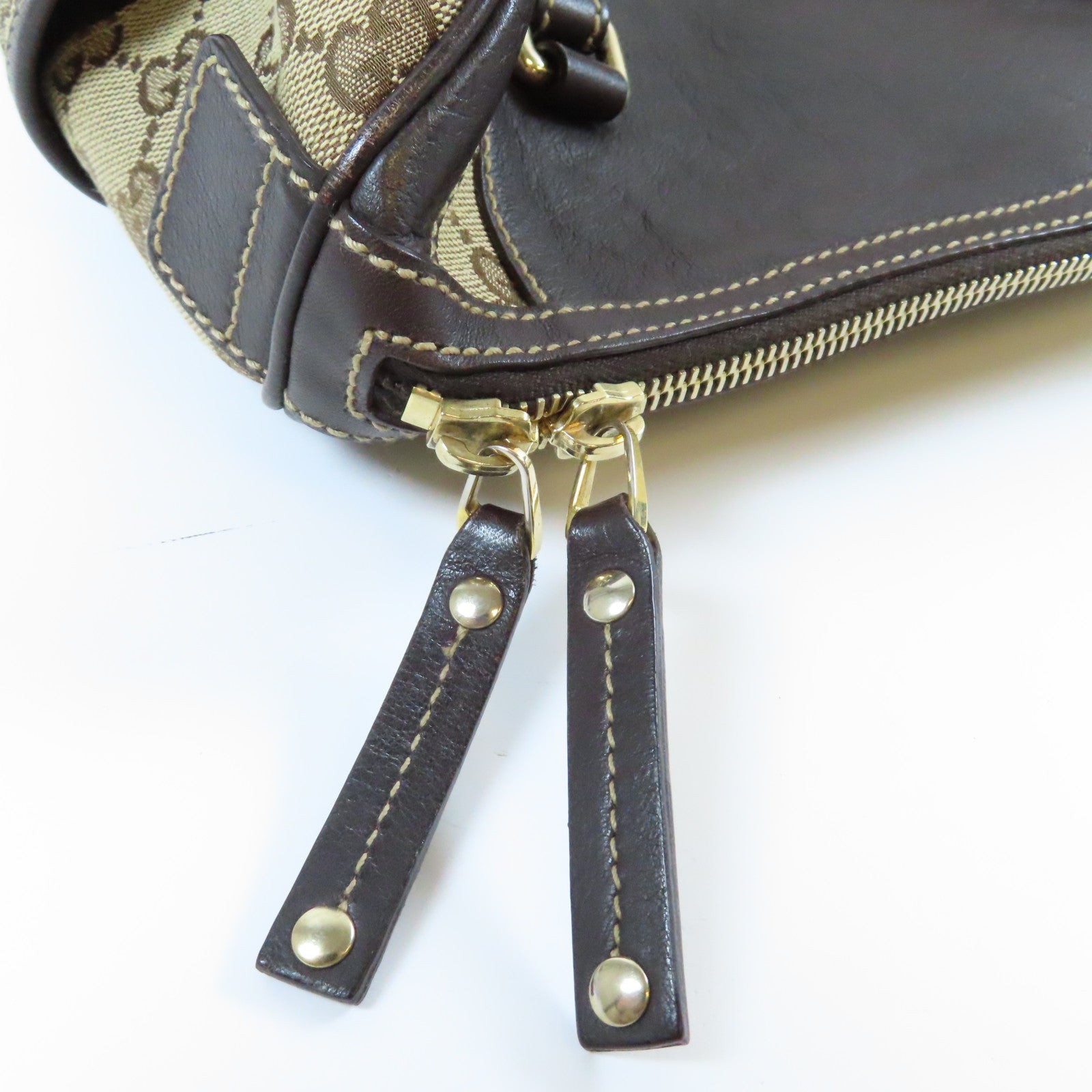GUCCI 帆布Handbag金扣手挽袋啡色